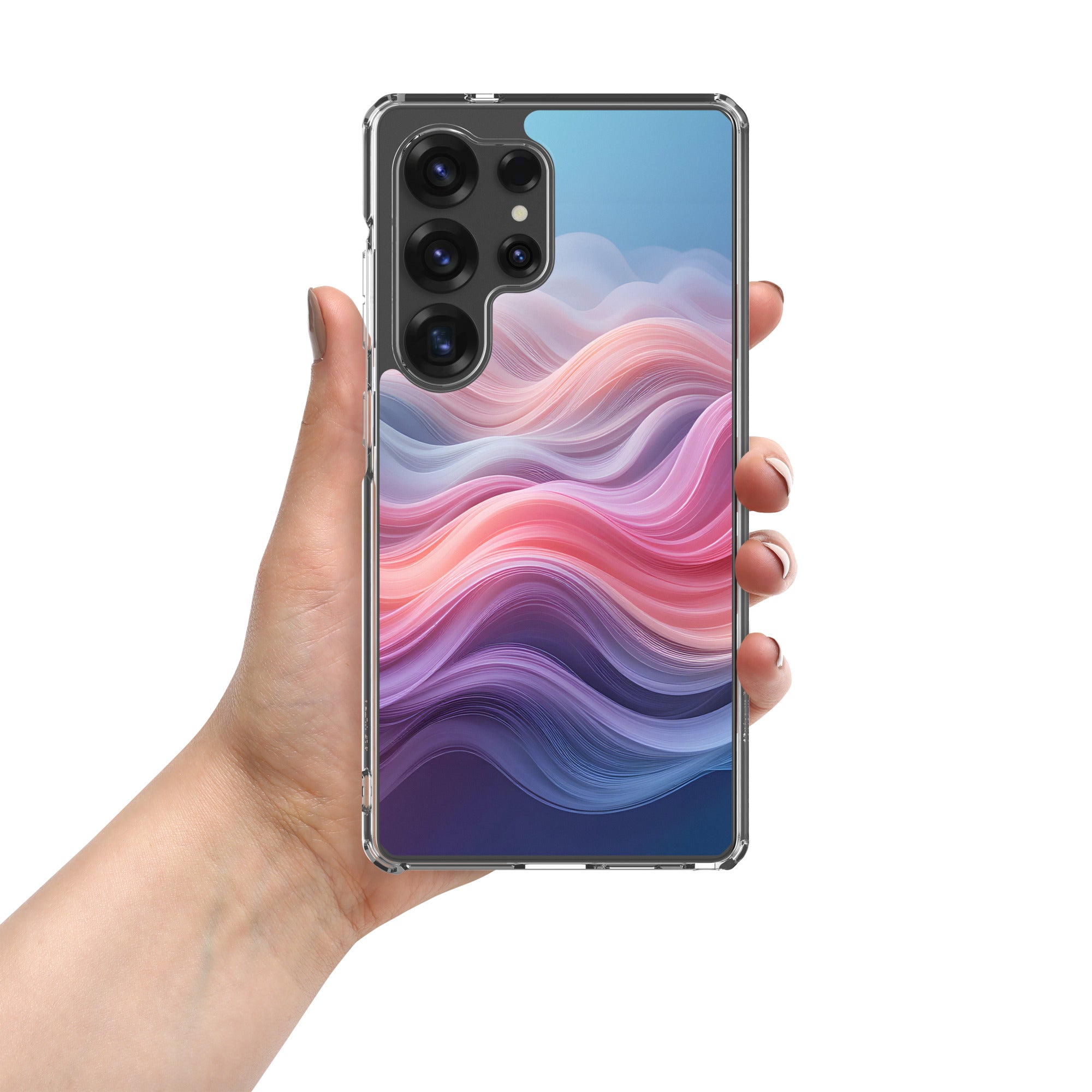 Abstract Pink & Blue Waves Dream Clear Case for Samsung Galaxy S25 Ultra – Modern Gradient Protective Cover