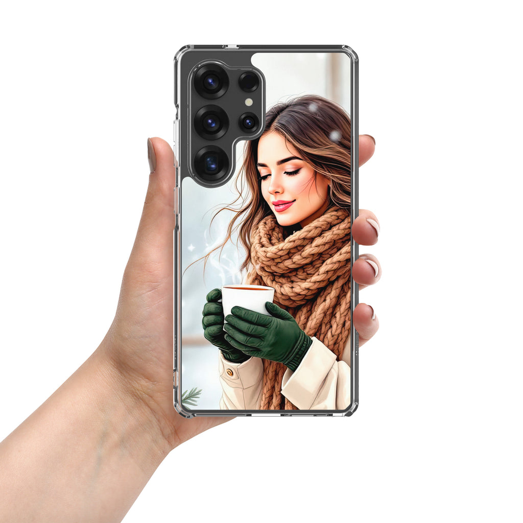 Winter Coffee Moment Clear Case for Samsung Galaxy S25 Ultra – Cozy Portrait Protective Cover