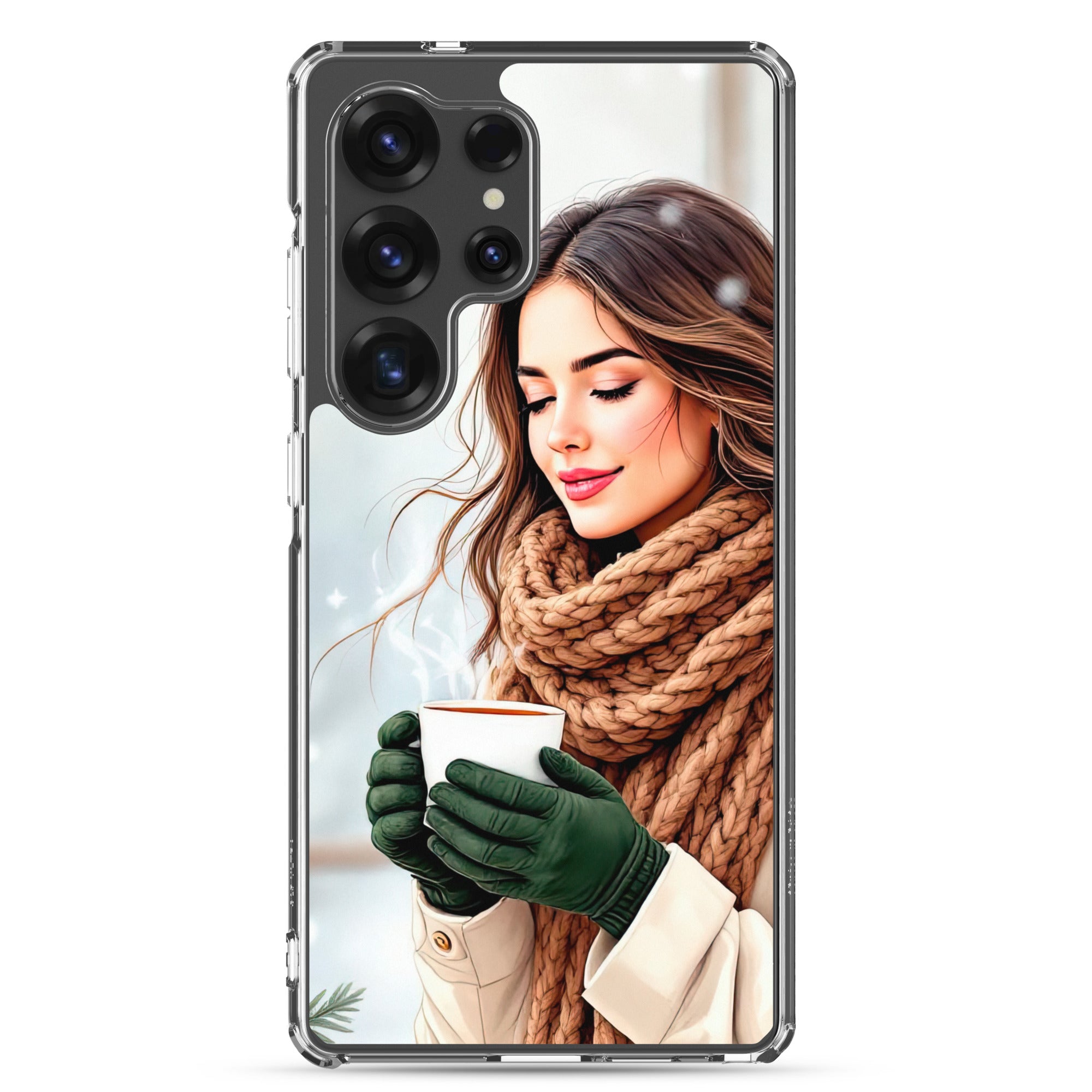 Winter Coffee Moment Clear Case for Samsung Galaxy S25 Ultra – Cozy Portrait Protective Cover