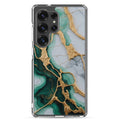 Emerald Green Marble Gold Veins Clear Case for Samsung Galaxy S25 Ultra – Luxury Stone Protective Cover