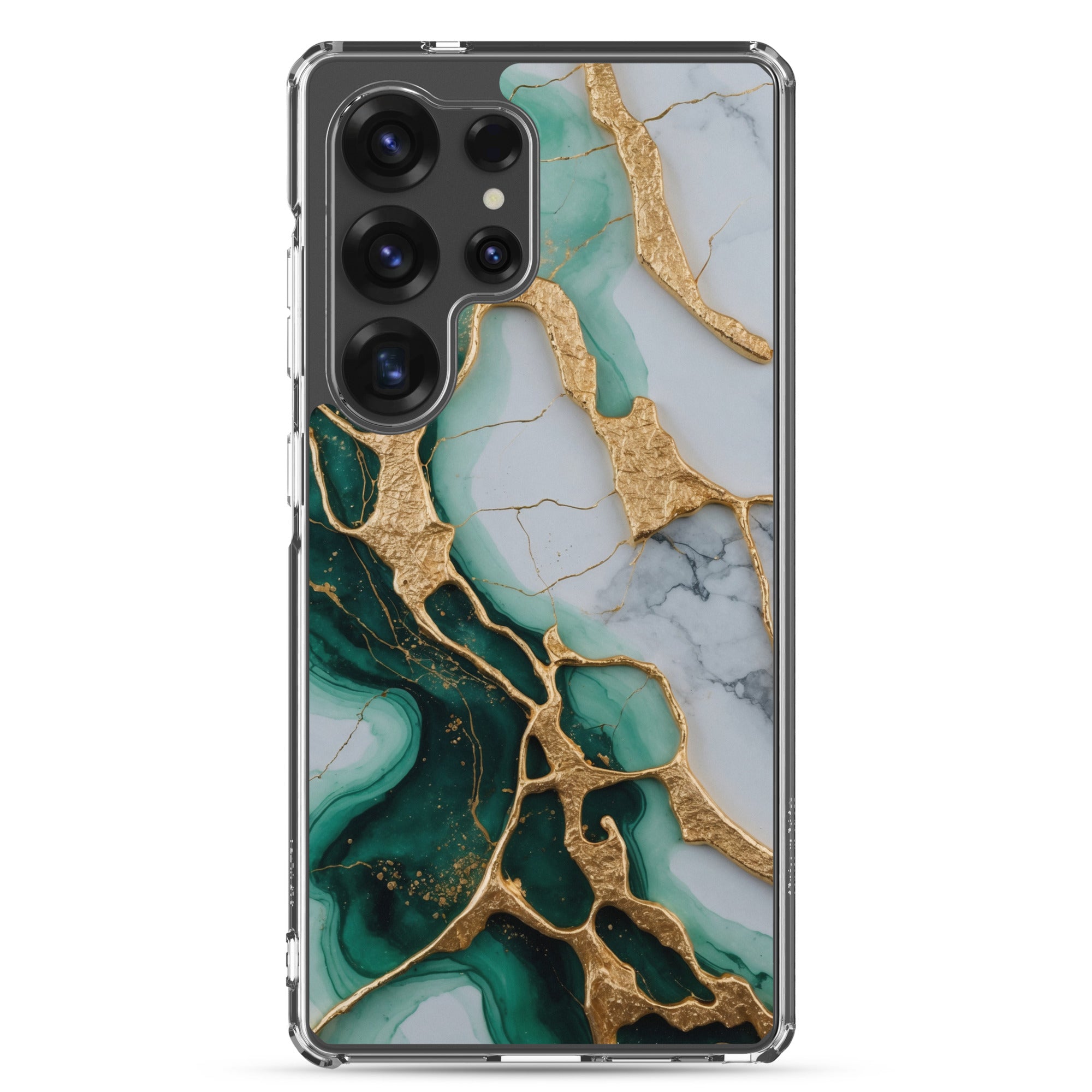 Emerald Green Marble Gold Veins Clear Case for Samsung Galaxy S25 Ultra – Luxury Stone Protective Cover