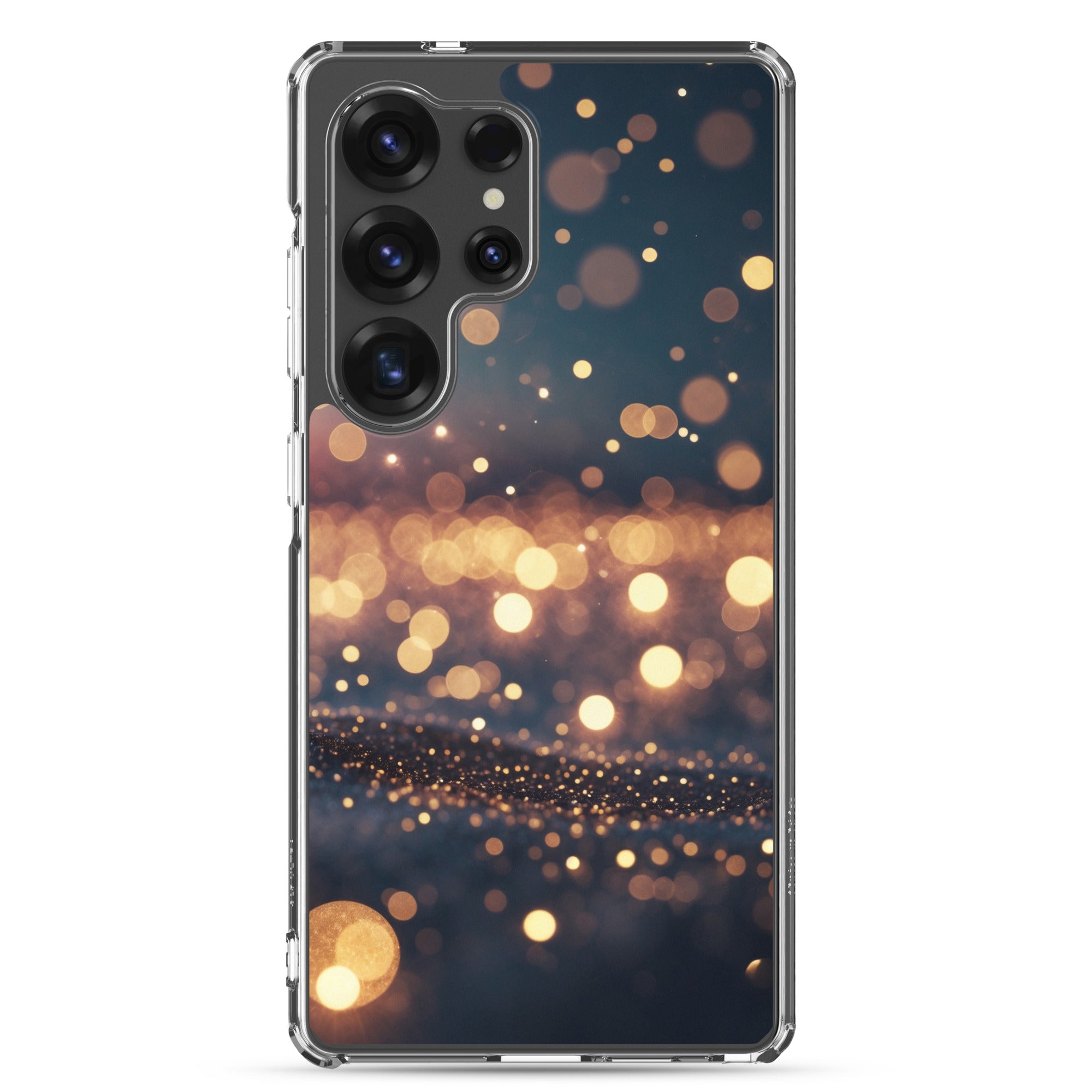 Golden Bokeh Lights Clear Case for Samsung Galaxy S25 Ultra – Elegant Glow Protective Cover