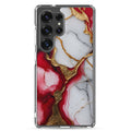 Red Marble Gold Veins Clear Case for Samsung Galaxy S25 Ultra – Luxury Abstract Protective Cover