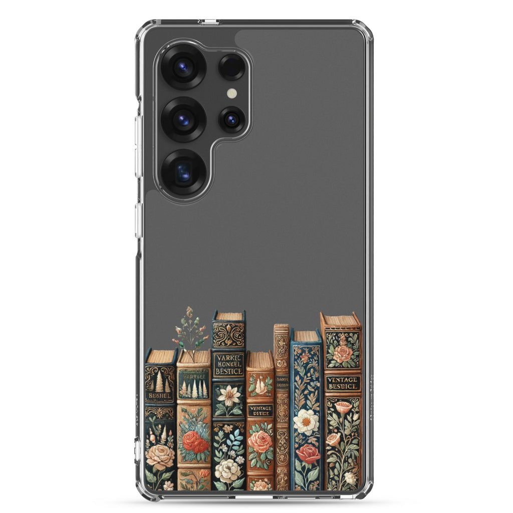 Vintage Floral Books Clear Case for Samsung Galaxy S25 Ultra – Elegant Library-Inspired Protective Cover