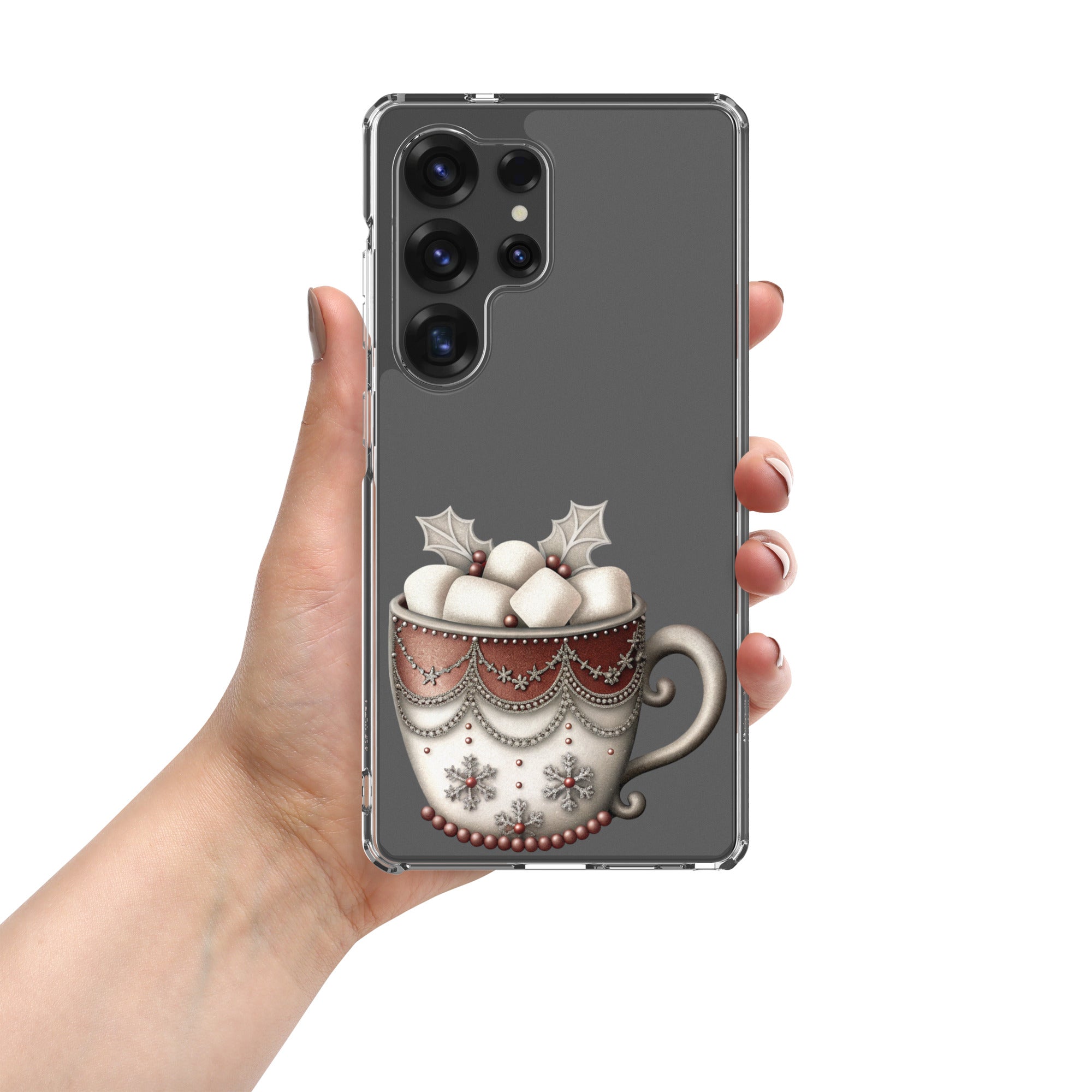 Festive Winter Mug Clear Case for Samsung Galaxy S25 Ultra – Cozy Holiday Hot Cocoa Protective Cover