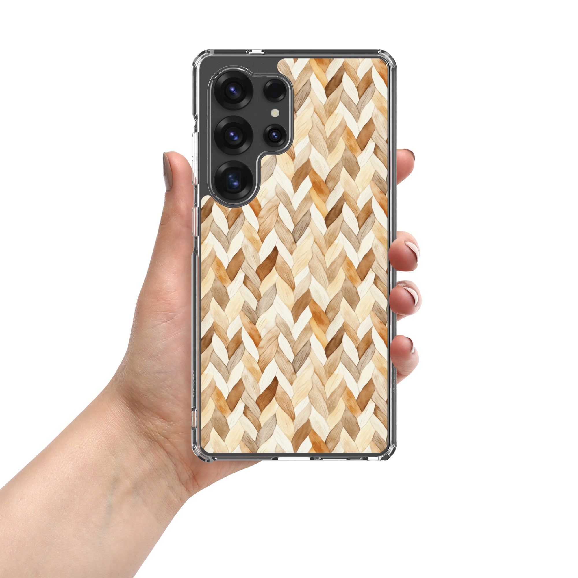 Warm Knit Pattern Clear Case for Samsung Galaxy S25 Ultra – Neutral Woven Texture Protective Cover