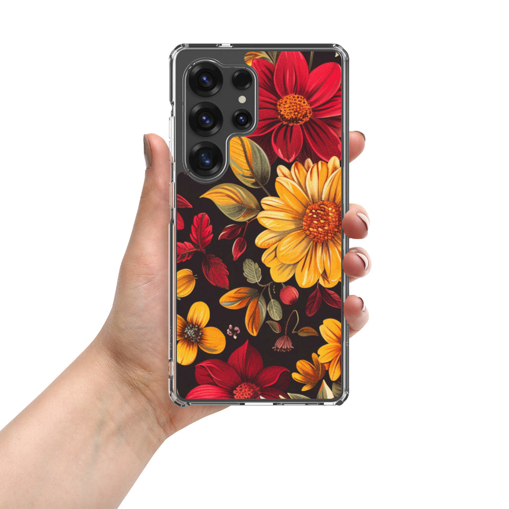 Autumn Bloom Floral Clear Case for Samsung Galaxy S25 Ultra – Warm Fall Flowers Protective Cover