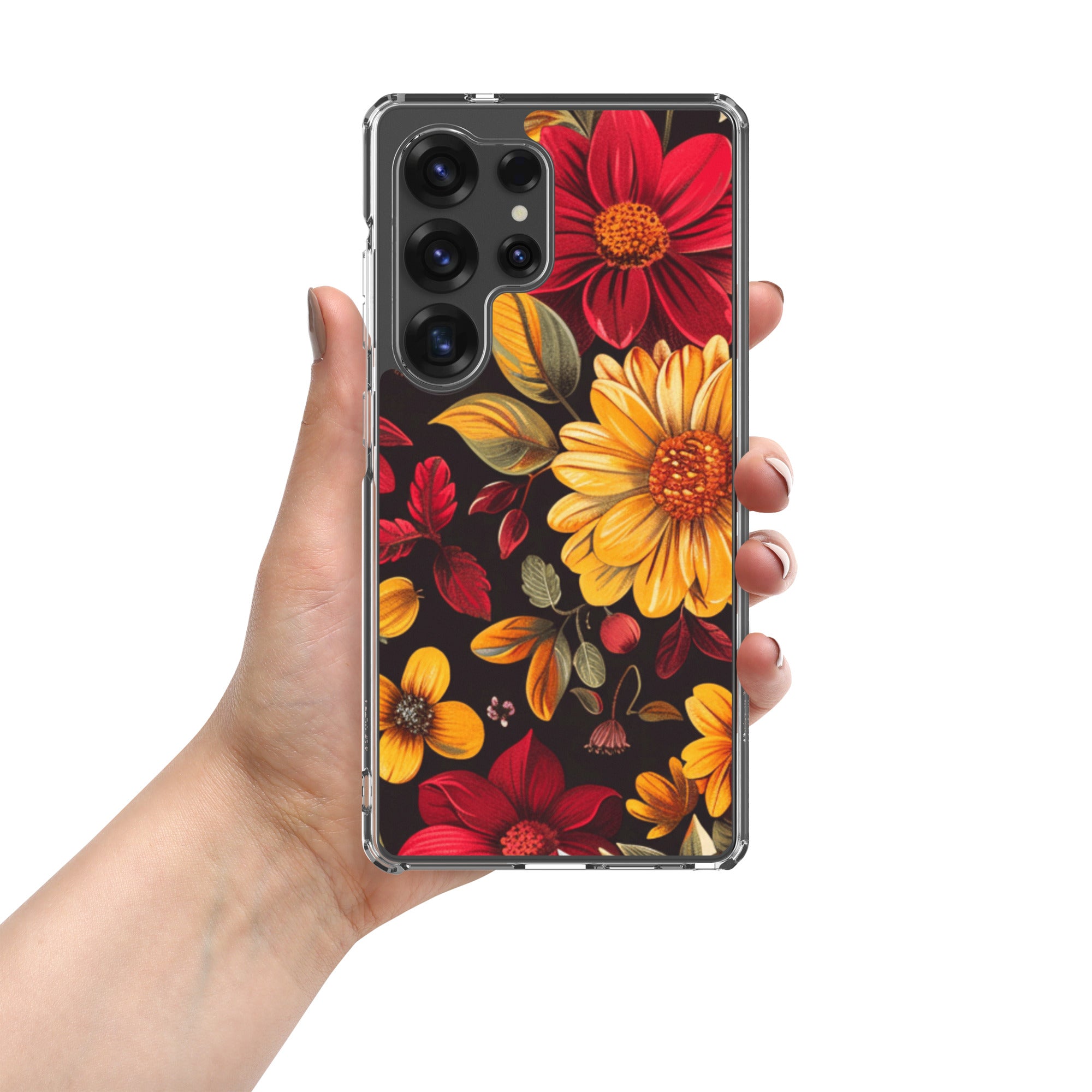 Autumn Bloom Floral Clear Case for Samsung Galaxy S25 Ultra – Warm Fall Flowers Protective Cover