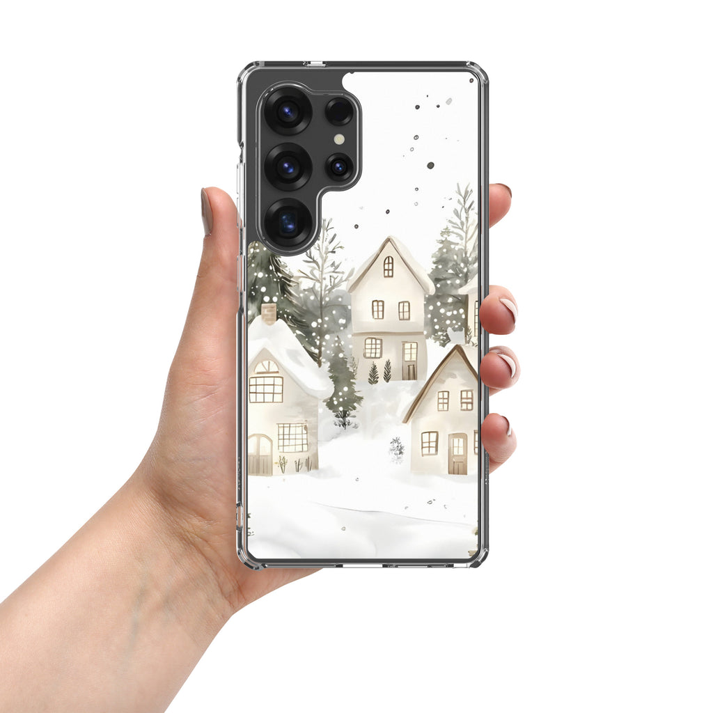Snowy Winter Village Clear Case for Samsung Galaxy S25 Ultra – Cozy Holiday Protective Cover