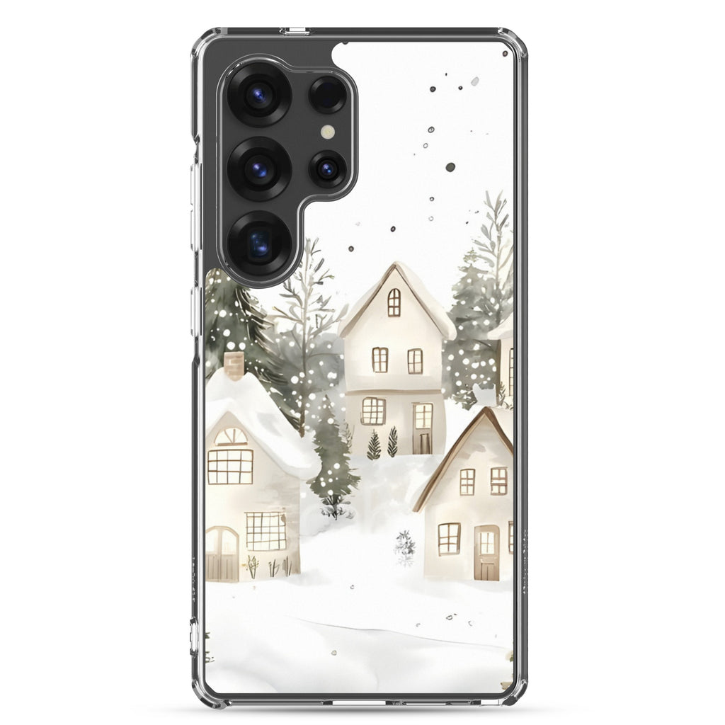 Snowy Winter Village Clear Case for Samsung Galaxy S25 Ultra – Cozy Holiday Protective Cover