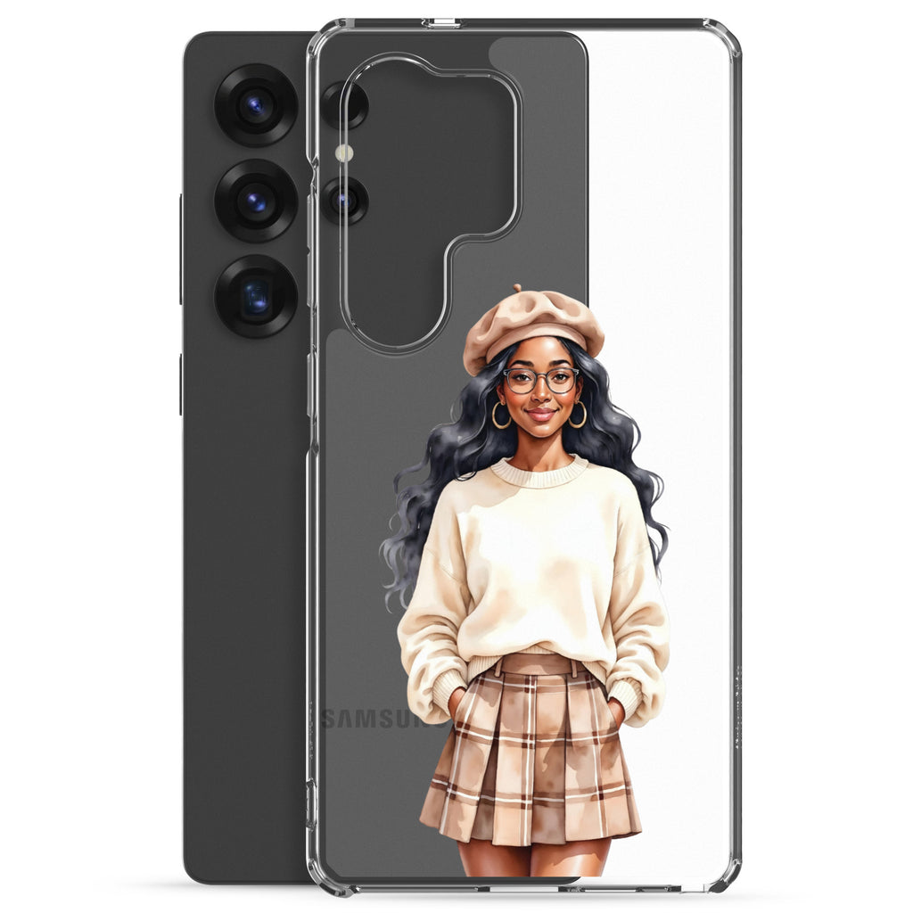 Chic Autumn Portrait Clear Case for Samsung Galaxy S25 Ultra – Elegant Minimalist Protective Cover