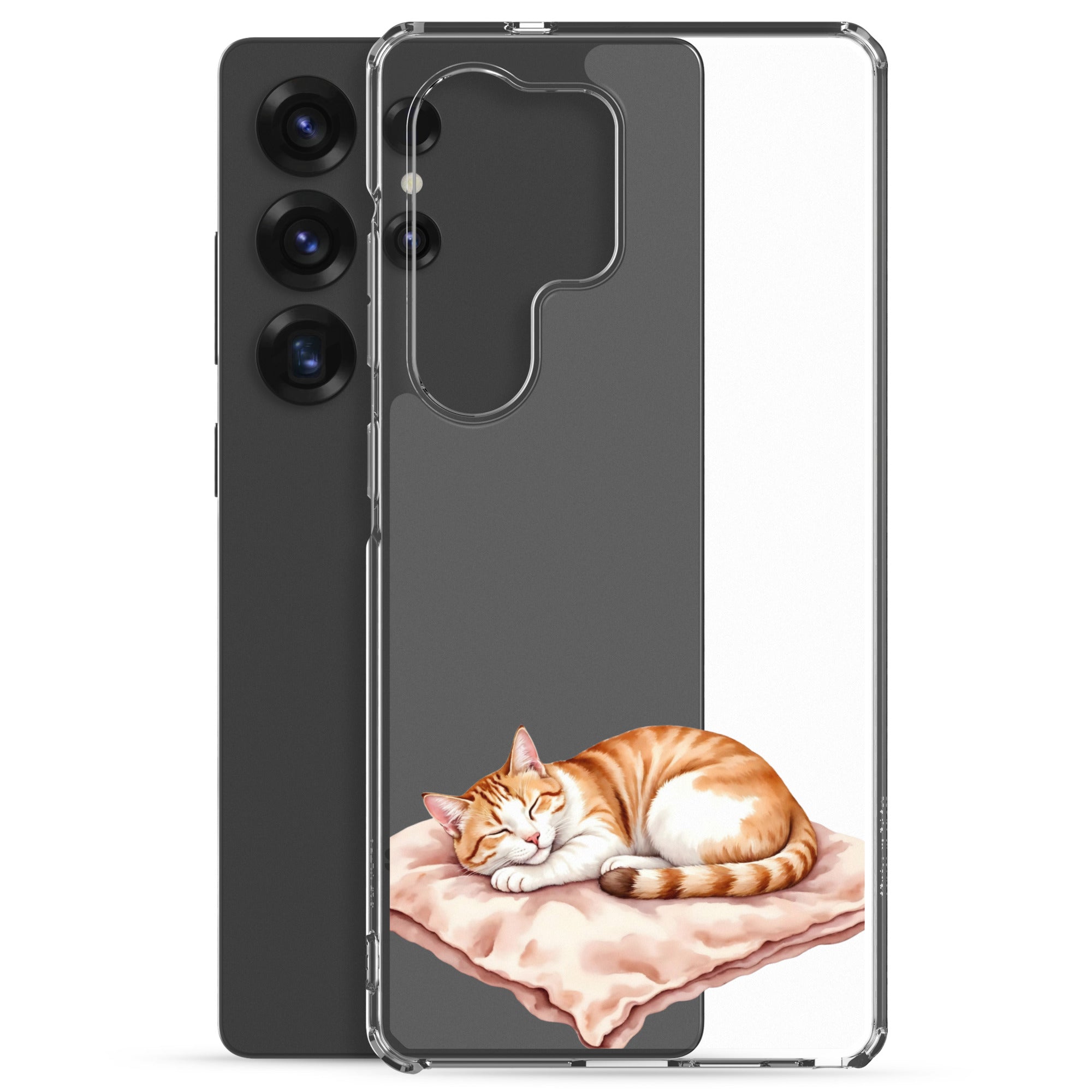 Sleeping Ginger Cat Clear Case for Samsung Galaxy S25 Ultra – Cozy Minimal Animal Protective Cover