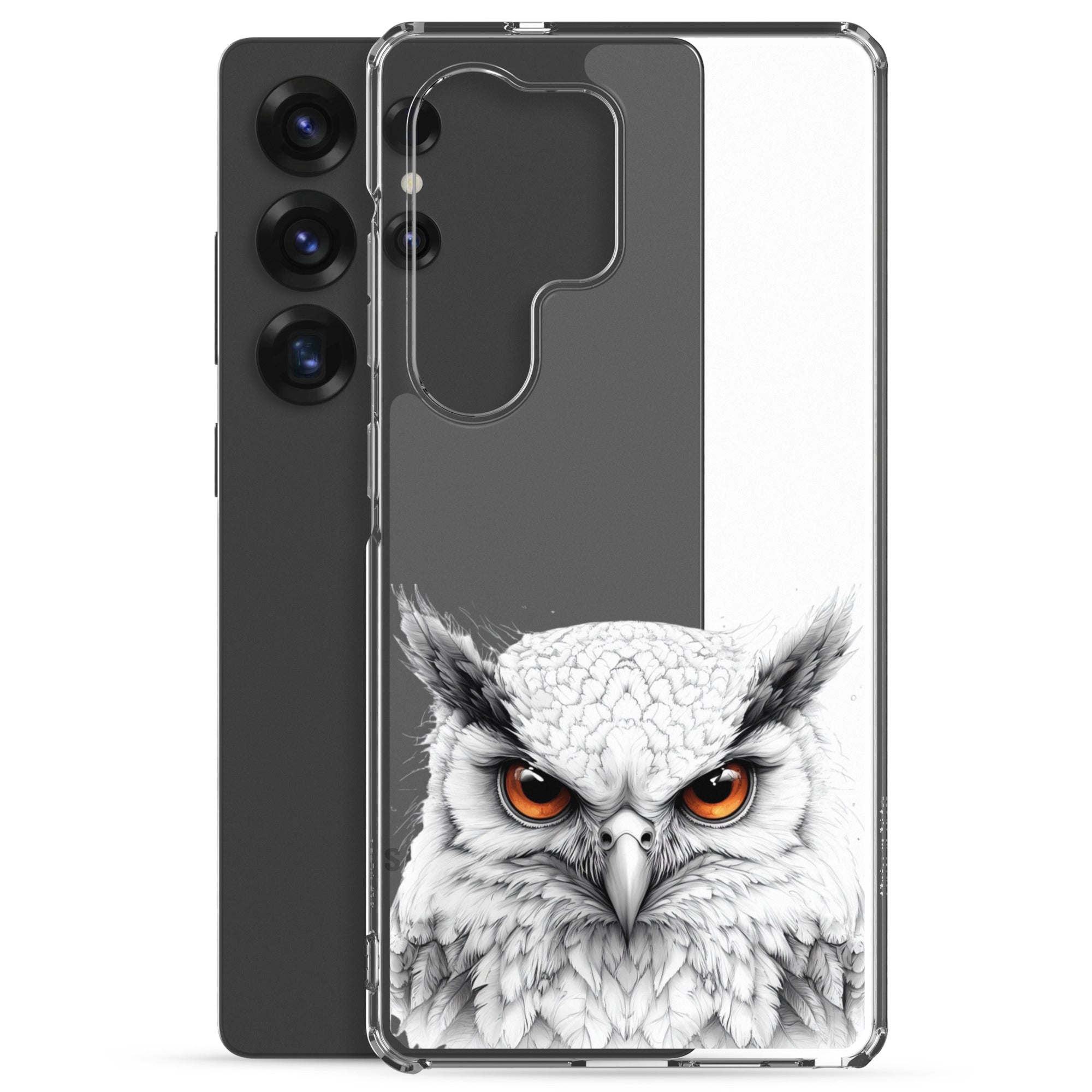 White Owl Illustration Clear Case for Samsung Galaxy S25 Ultra – Minimal Wildlife Protective Cover