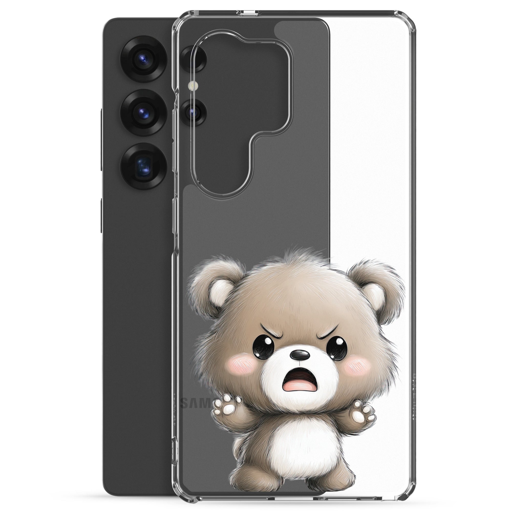 Cute Angry Bear Clear Case for Samsung Galaxy S25 Ultra – Playful Cartoon Protective Cover