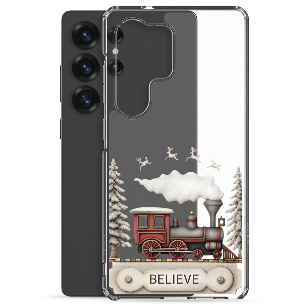 Believe Winter Train Clear Case for Samsung Galaxy S25 Ultra – Minimal Christmas Protective Cover