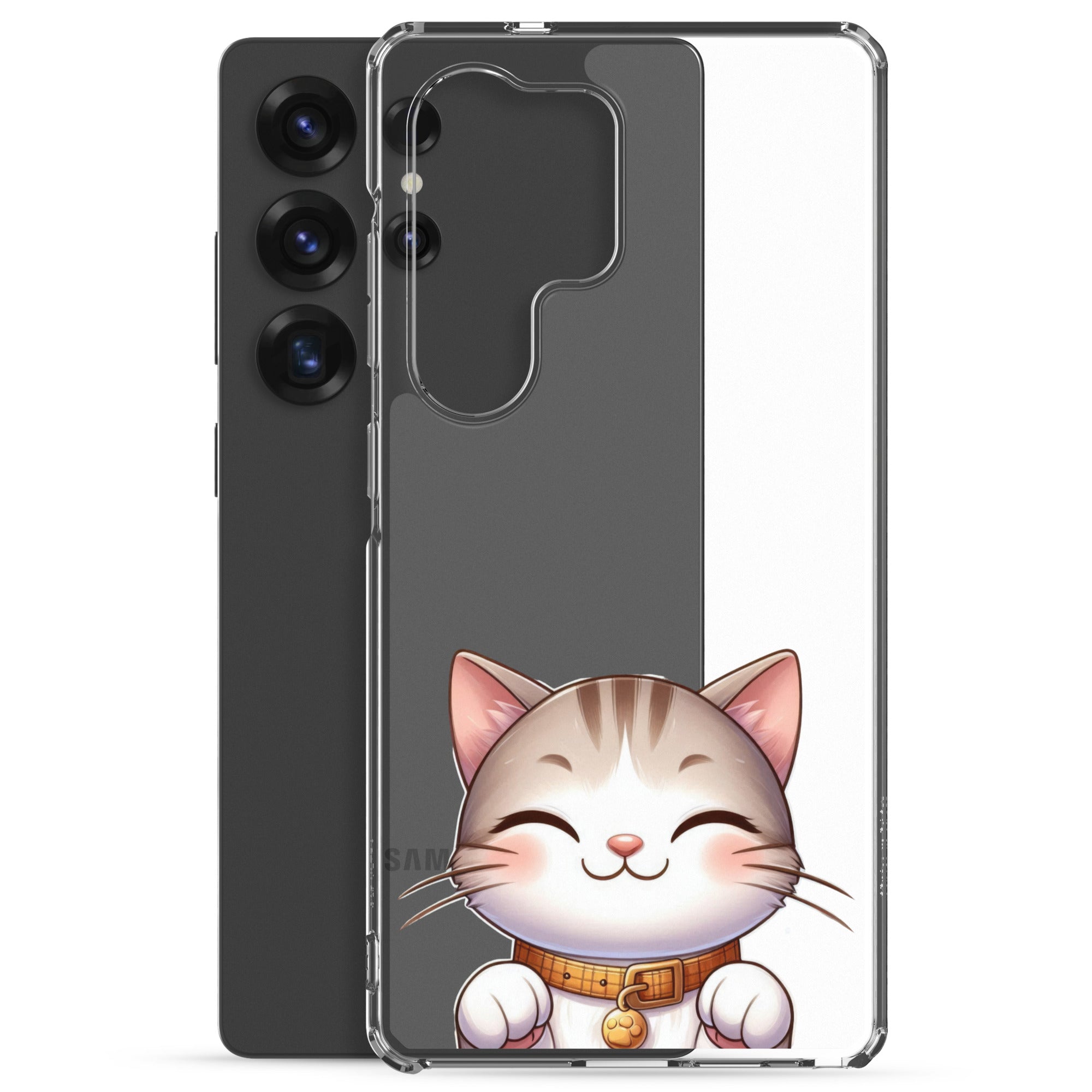 Cute Smiling Cat Clear Case for Samsung Galaxy S25 Ultra – Minimal Kawaii Protective Cover