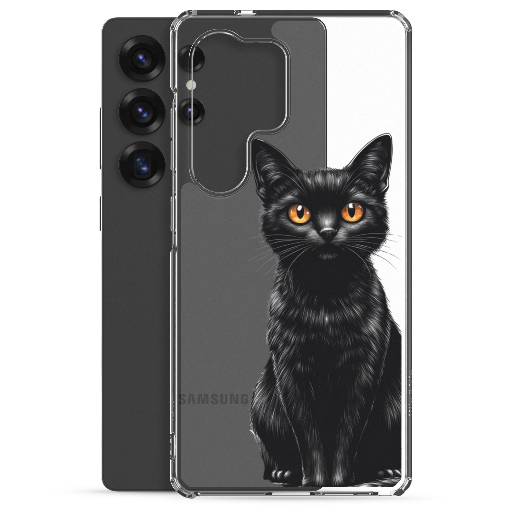 Black Cat Clear Case for Samsung Galaxy S25 Ultra – Elegant Minimal Protective Cover