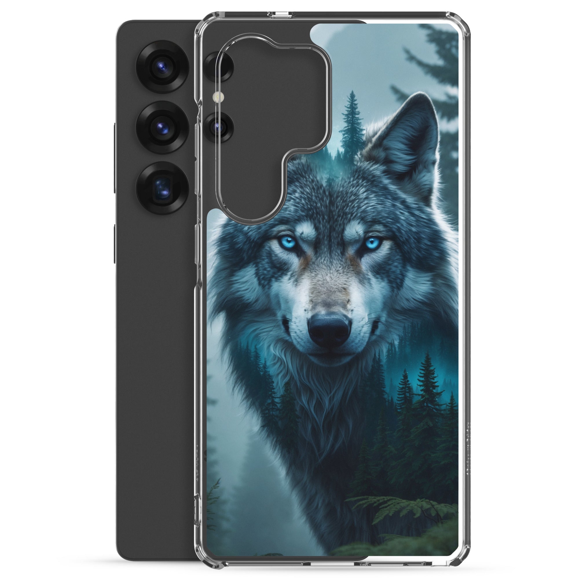 Mystic Forest Wolf Clear Case for Samsung Galaxy S25 Ultra – Dark Nature Art Protective Cover