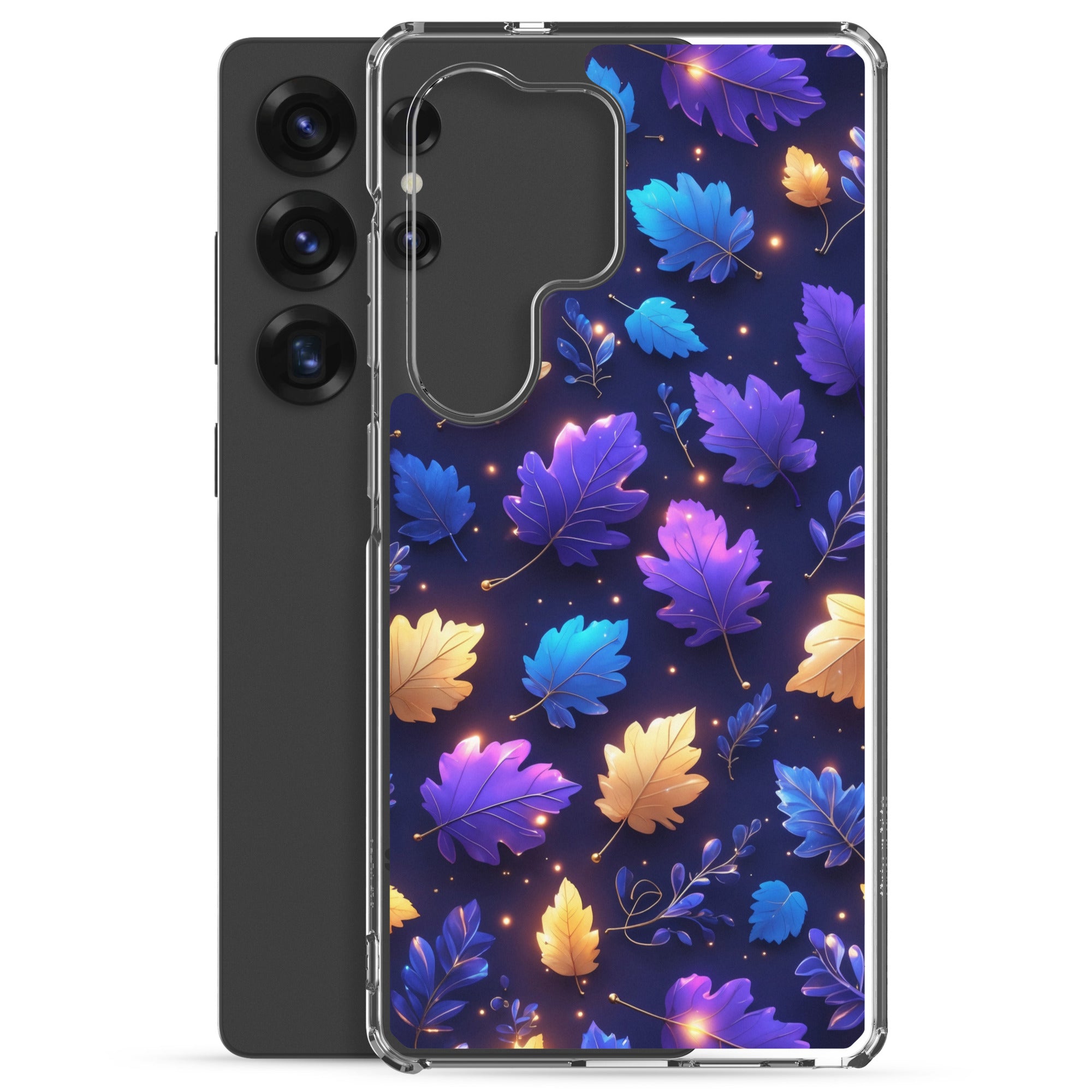 Glowing Autumn Leaves Clear Case for Samsung Galaxy S25 Ultra – Colorful Night Nature Protective Cover