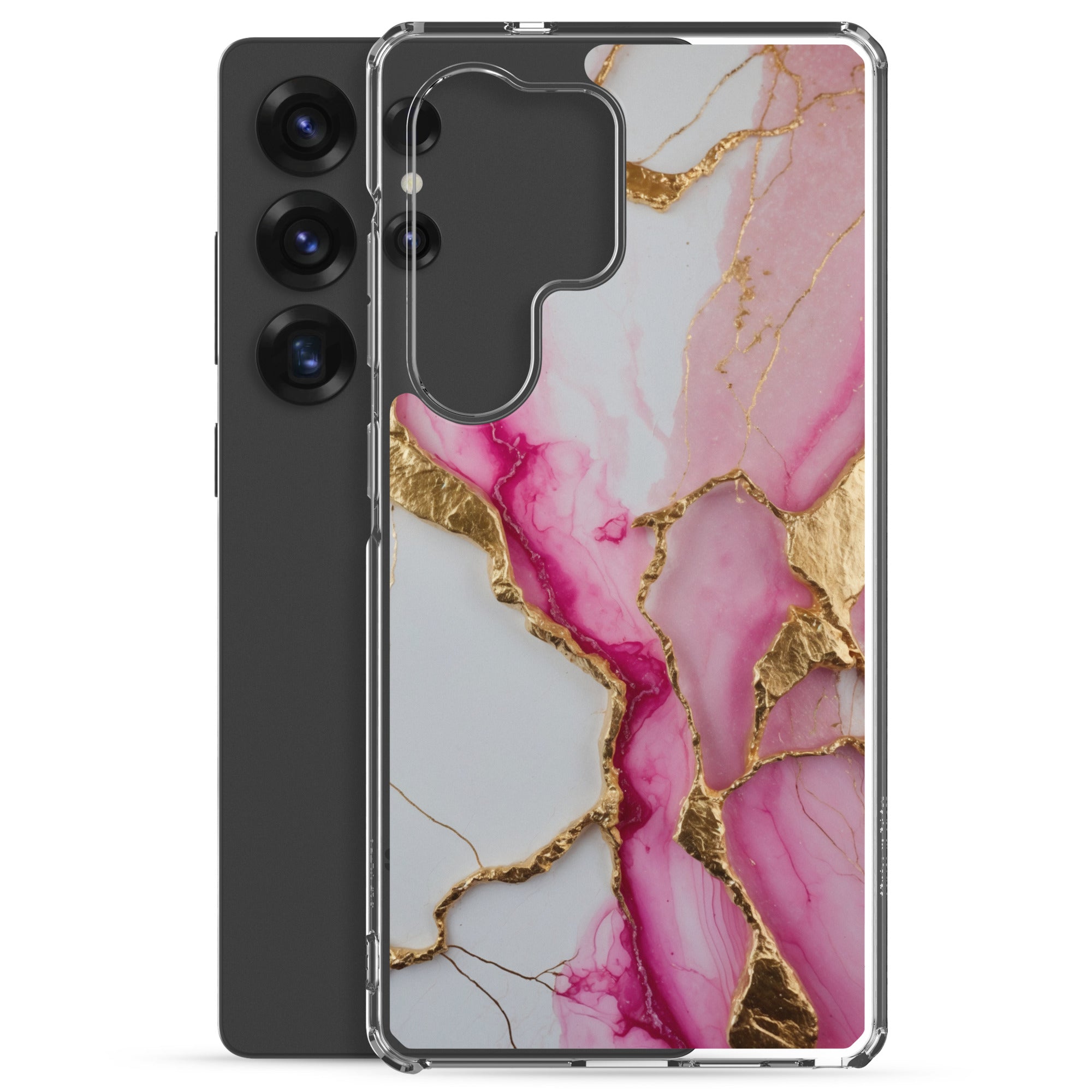 Pink Marble Gold Veins Clear Case for Samsung Galaxy S25 Ultra – Elegant Stone Protective Cover