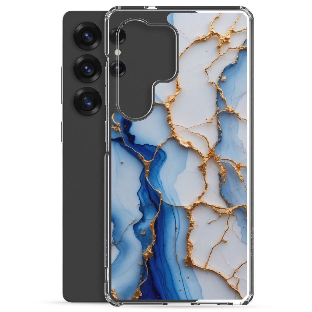Blue Marble Gold Veins Clear Case for Samsung Galaxy S25 Ultra – Elegant Stone Protective Cover