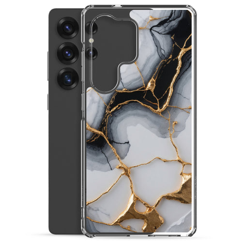 Black & White Marble Gold Clear Case for Samsung Galaxy S25 Ultra – Elegant Marble Protective Cover