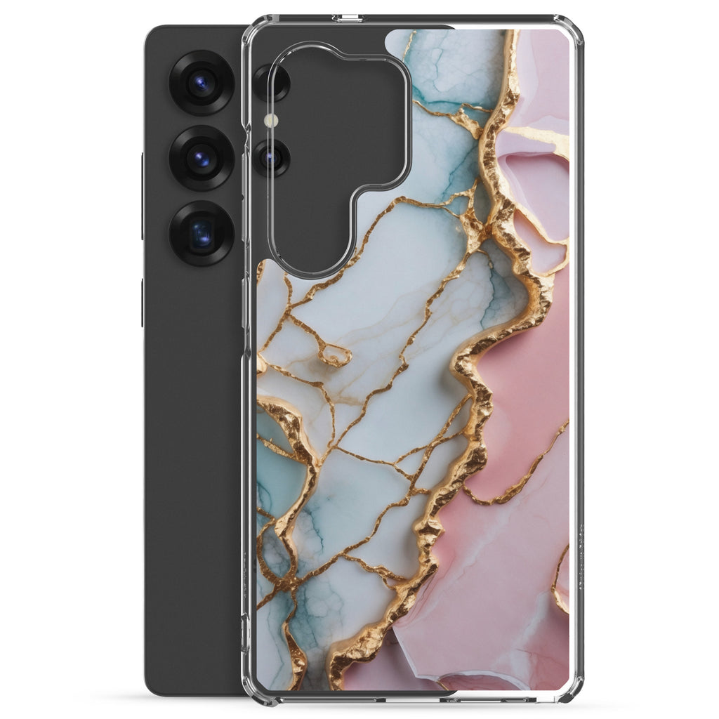 Pastel Marble Gold Clear Case for Samsung Galaxy S25 Ultra – Elegant Abstract Protective Cover