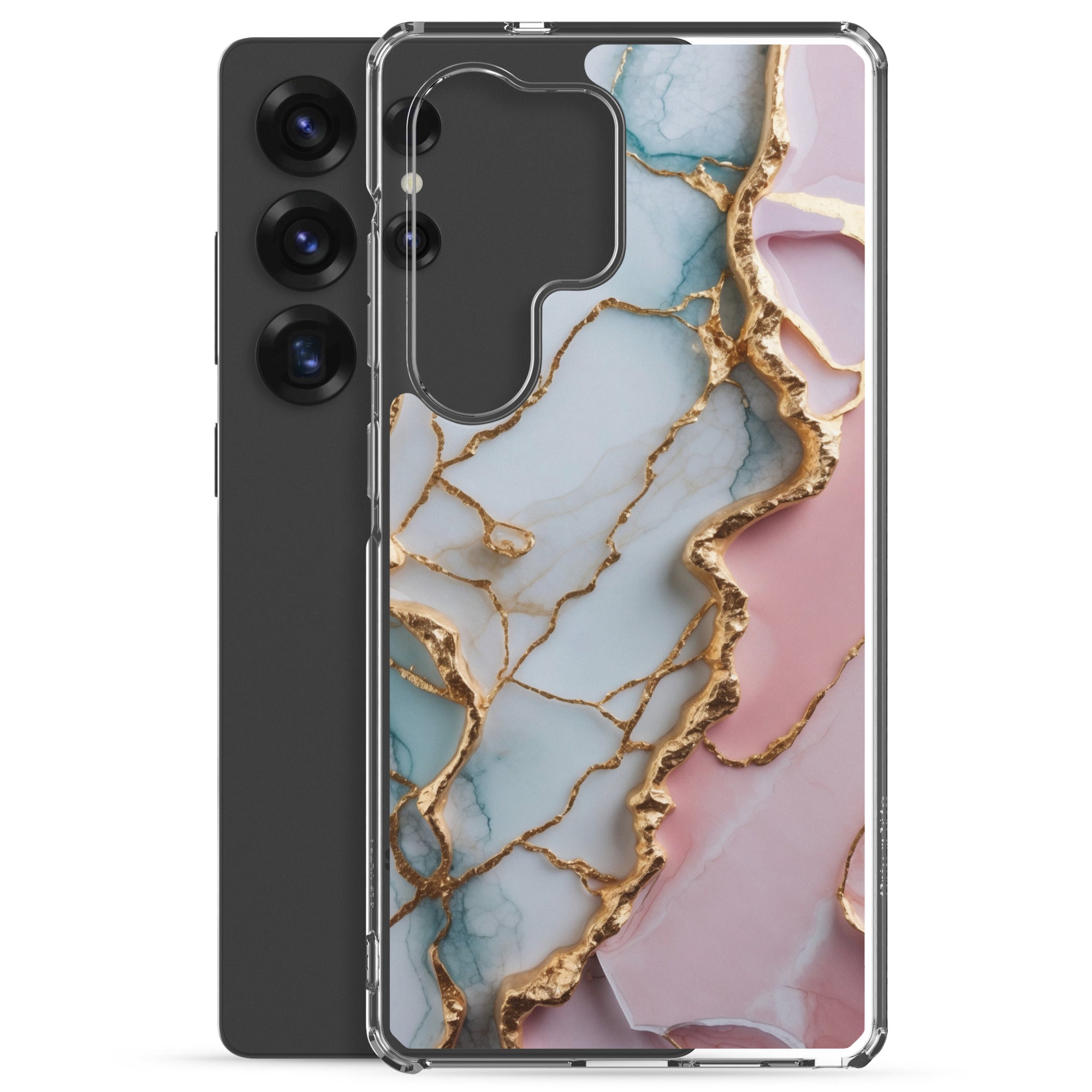 Pastel Marble Gold Clear Case for Samsung Galaxy S25 Ultra – Elegant Abstract Protective Cover