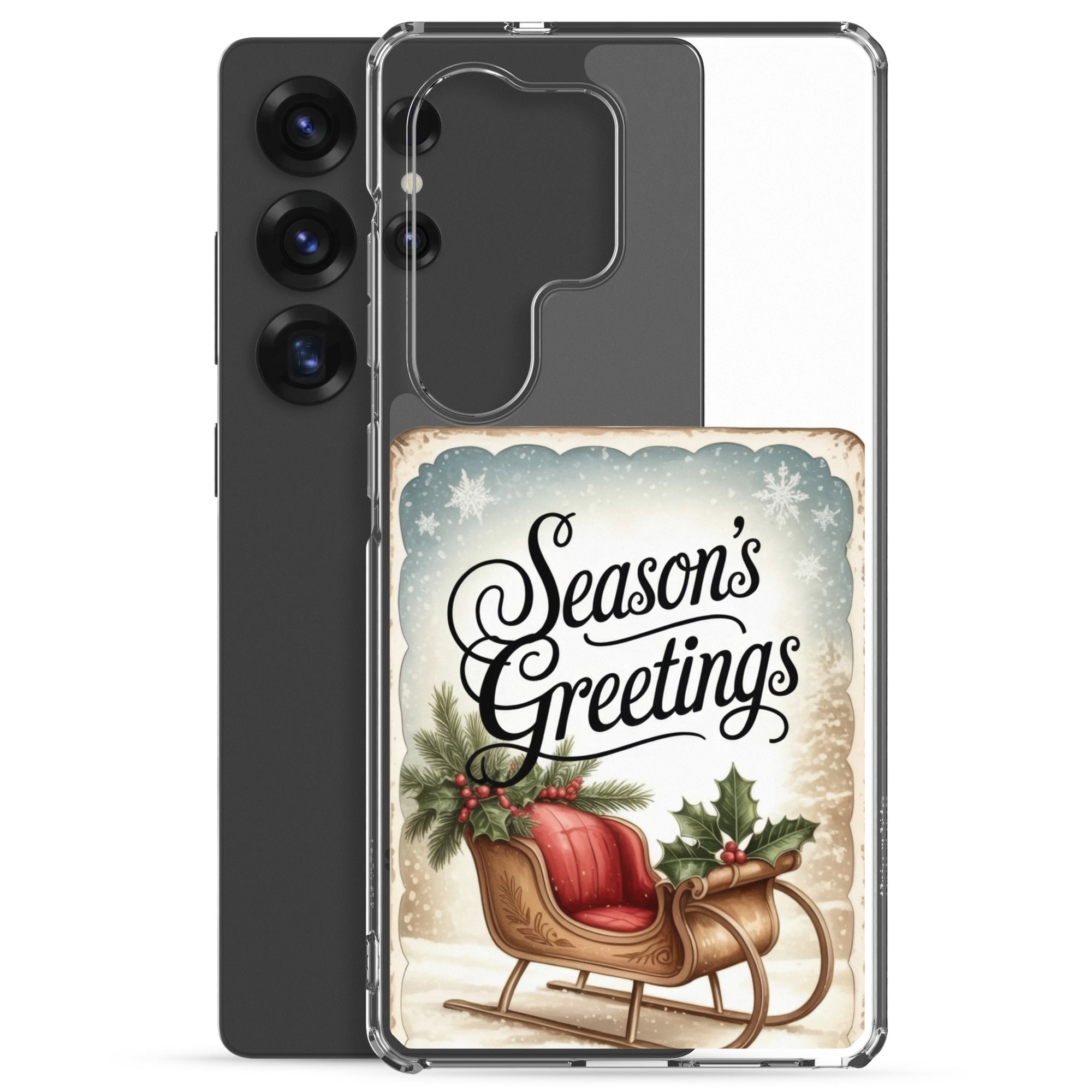 Season’s Greetings Sleigh Clear Case for Samsung Galaxy S25 Ultra – Vintage Christmas Protective Cover