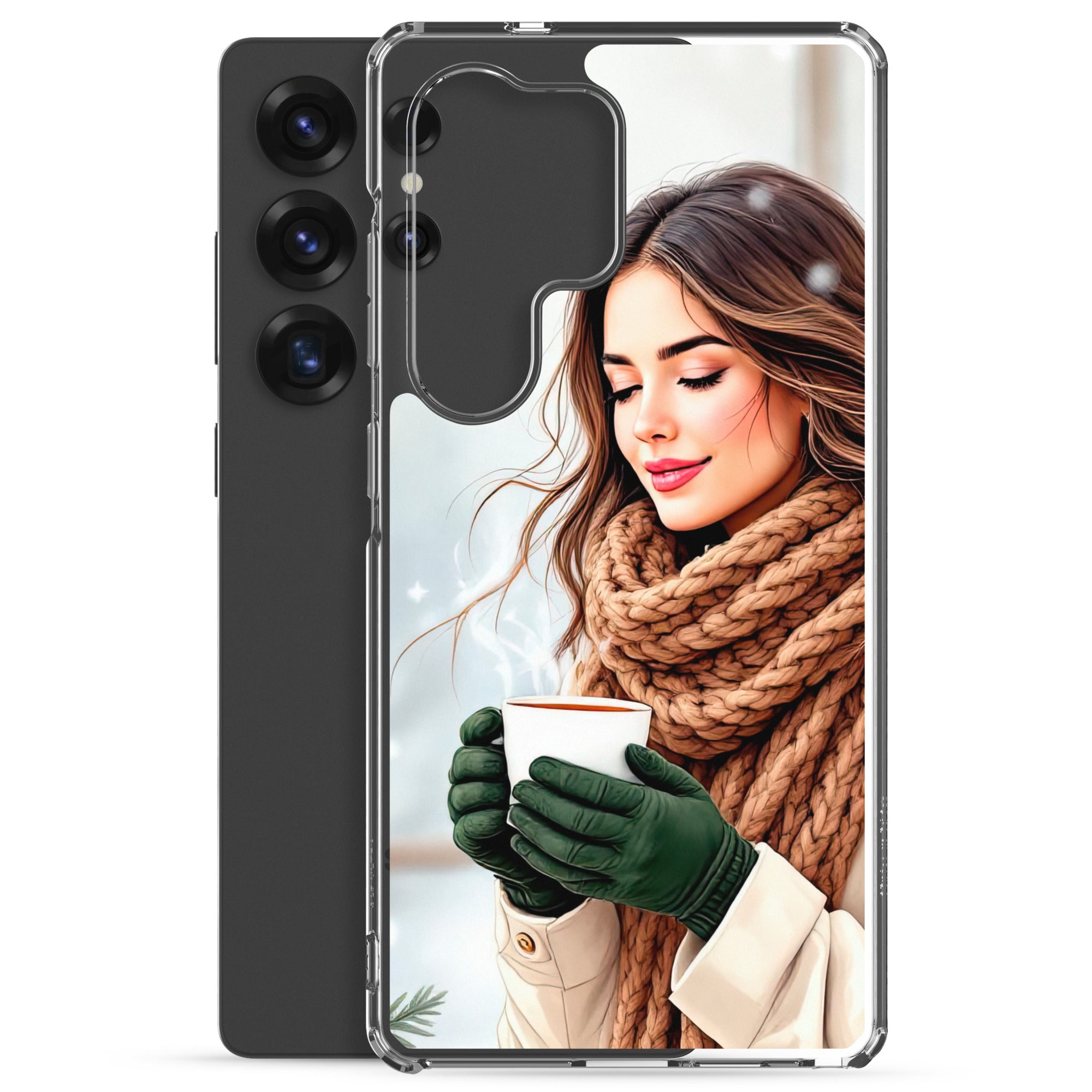 Winter Coffee Moment Clear Case for Samsung Galaxy S25 Ultra – Cozy Portrait Protective Cover