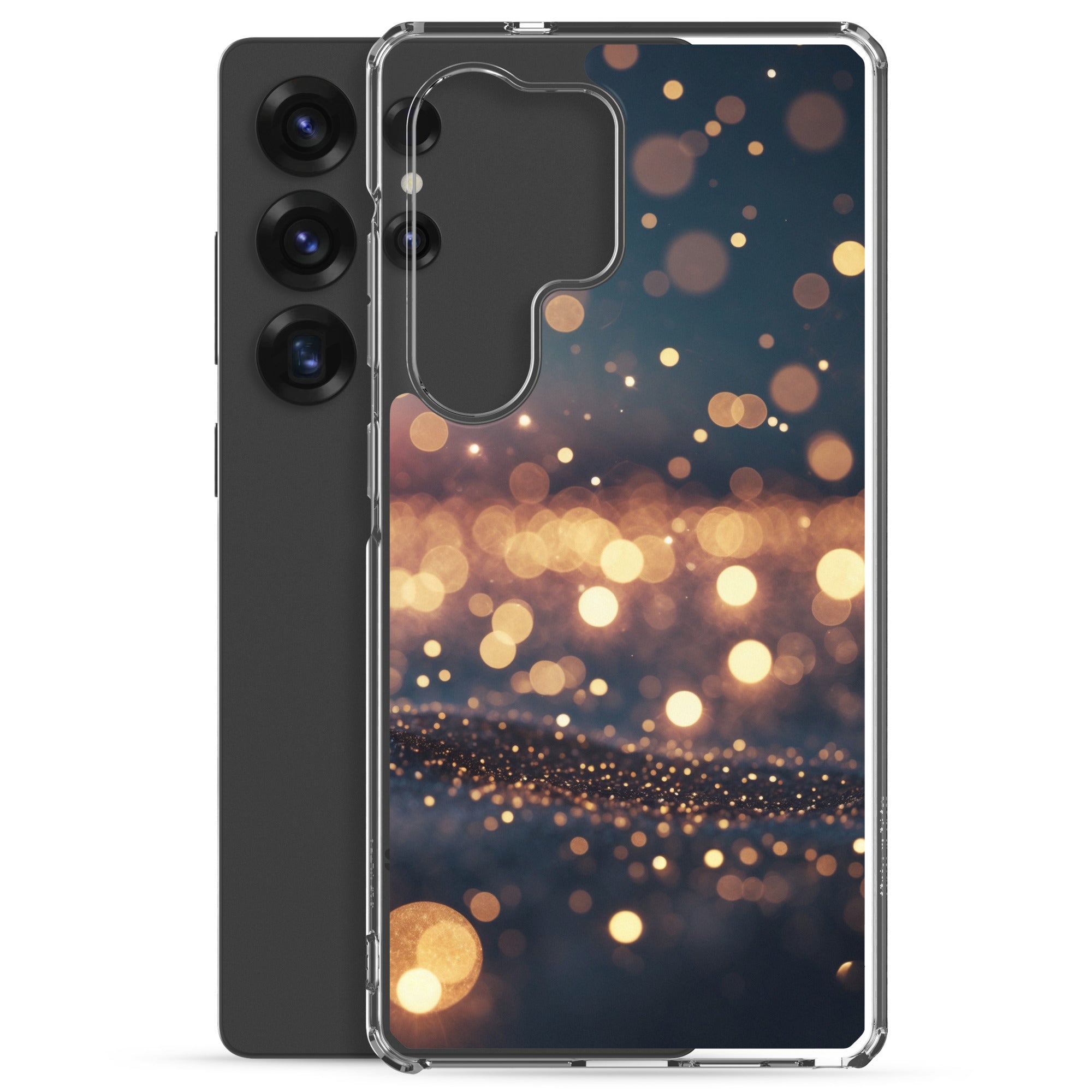 Golden Bokeh Lights Clear Case for Samsung Galaxy S25 Ultra – Elegant Glow Protective Cover