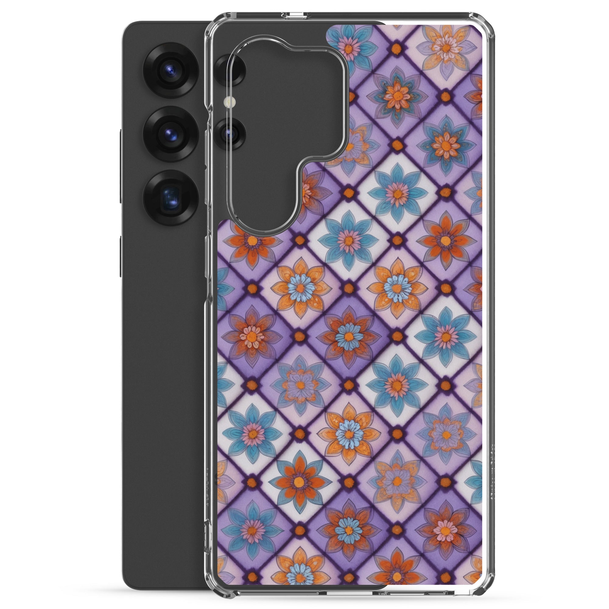 Geometric Floral Pattern Clear Case for Samsung Galaxy S25 Ultra – Colorful Mosaic Protective Cover