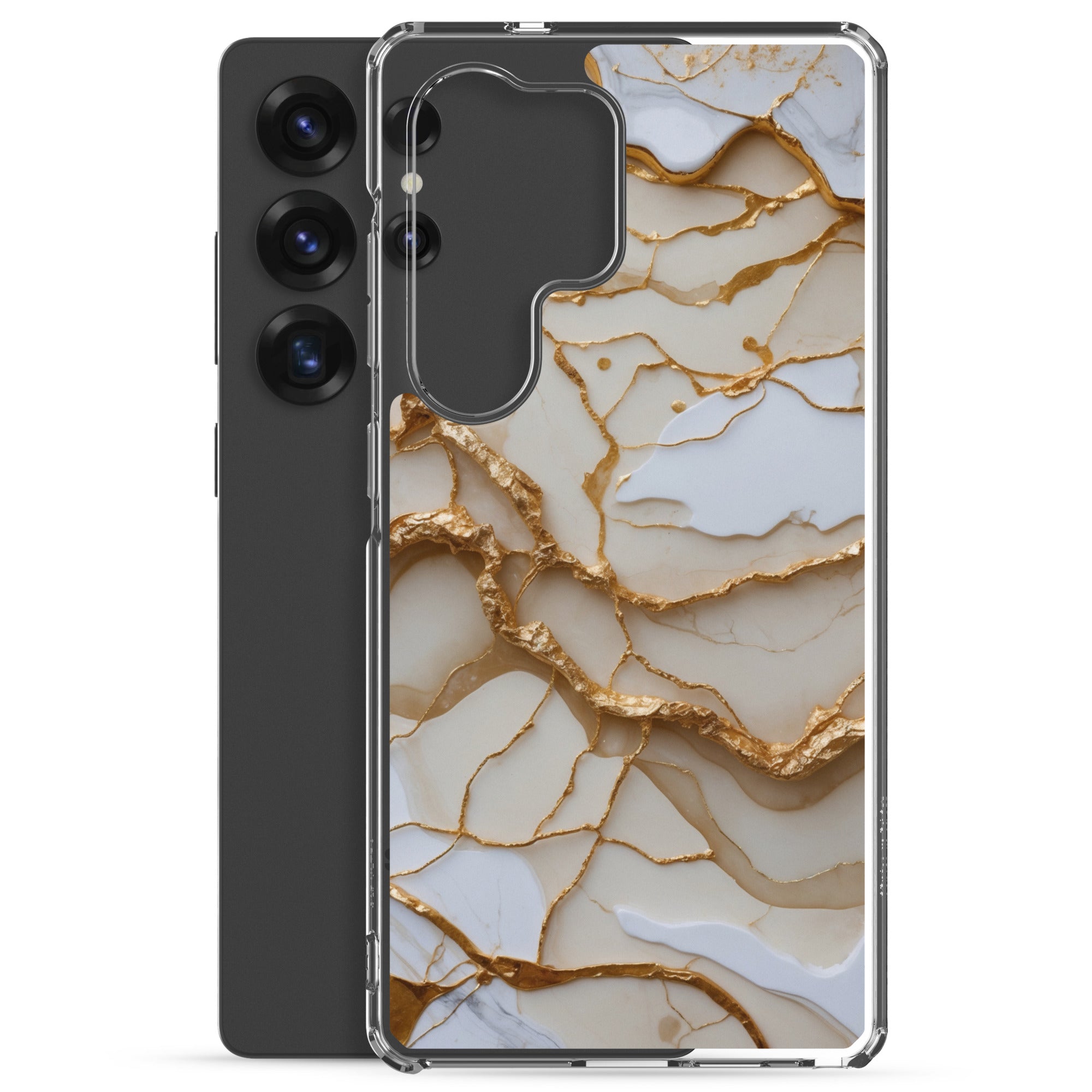 White Marble Gold Veins Clear Case for Samsung Galaxy S25 Ultra – Elegant Stone Protective Cover
