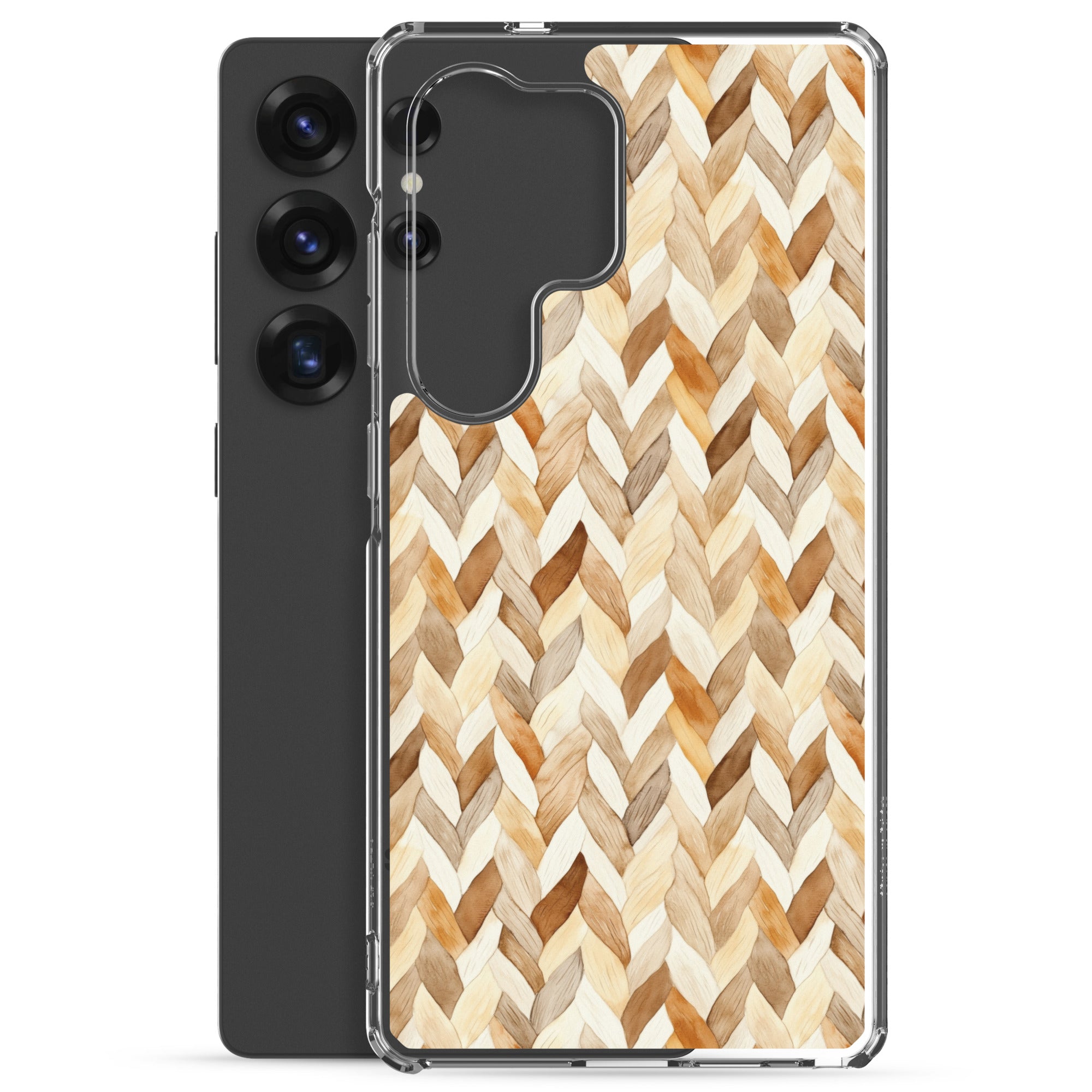 Warm Knit Pattern Clear Case for Samsung Galaxy S25 Ultra – Neutral Woven Texture Protective Cover