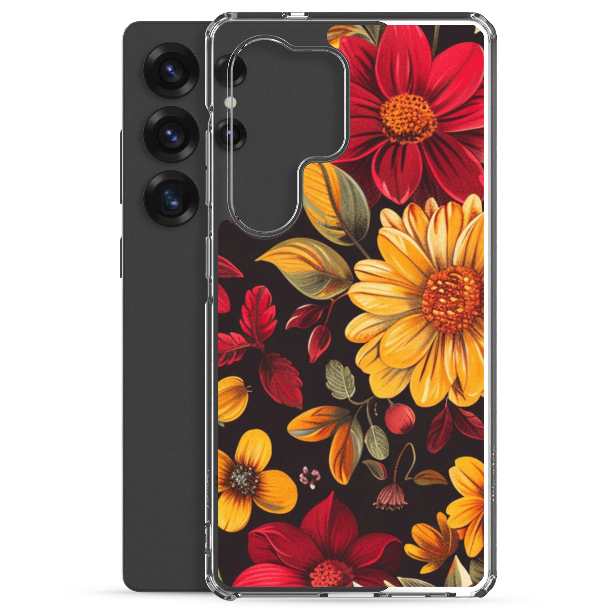 Autumn Bloom Floral Clear Case for Samsung Galaxy S25 Ultra – Warm Fall Flowers Protective Cover