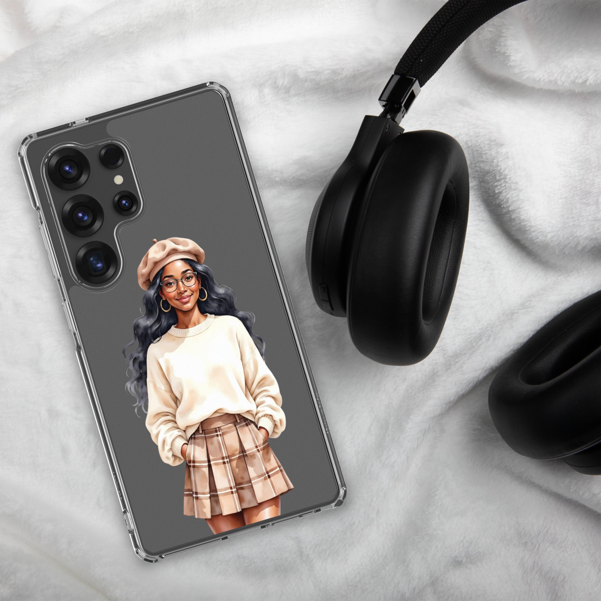 Chic Autumn Portrait Clear Case for Samsung Galaxy S25 Ultra – Elegant Minimalist Protective Cover