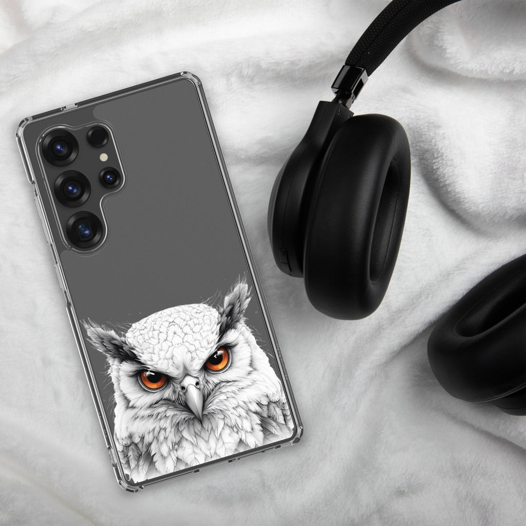White Owl Illustration Clear Case for Samsung Galaxy S25 Ultra – Minimal Wildlife Protective Cover