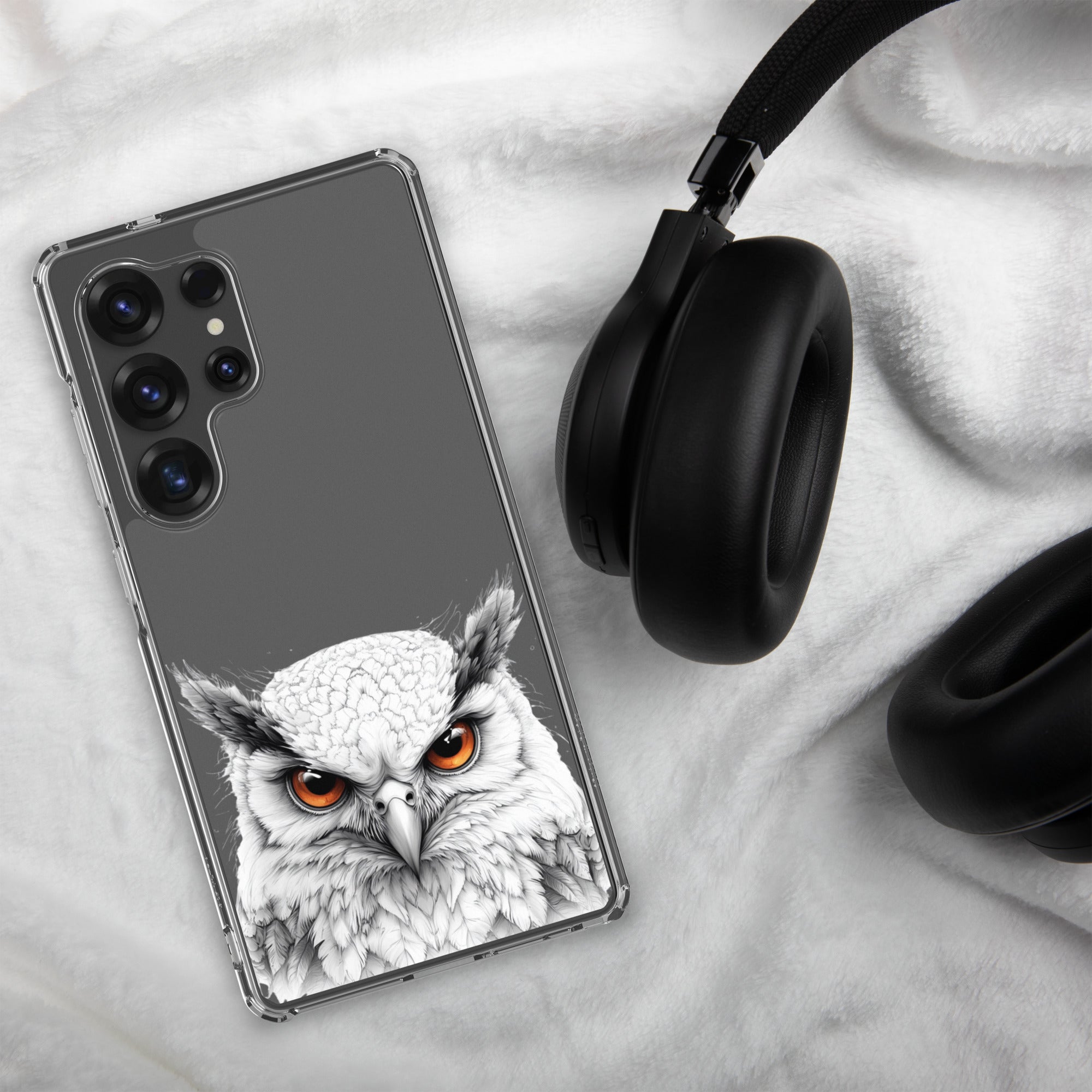 White Owl Illustration Clear Case for Samsung Galaxy S25 Ultra – Minimal Wildlife Protective Cover