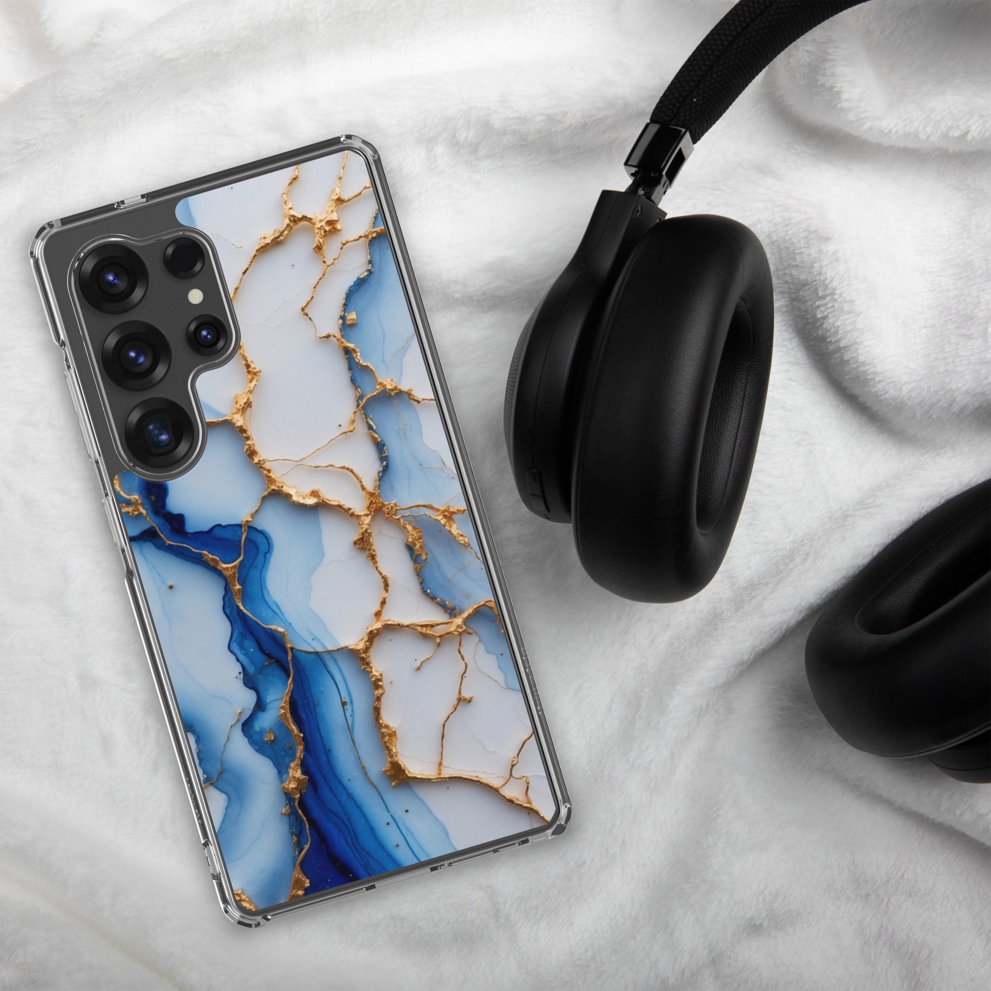 Blue Marble Gold Veins Clear Case for Samsung Galaxy S25 Ultra – Elegant Stone Protective Cover