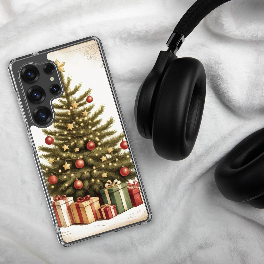 Christmas Tree with Gifts Clear Case for Samsung Galaxy S25 Ultra – Festive Holiday Protective Cover
