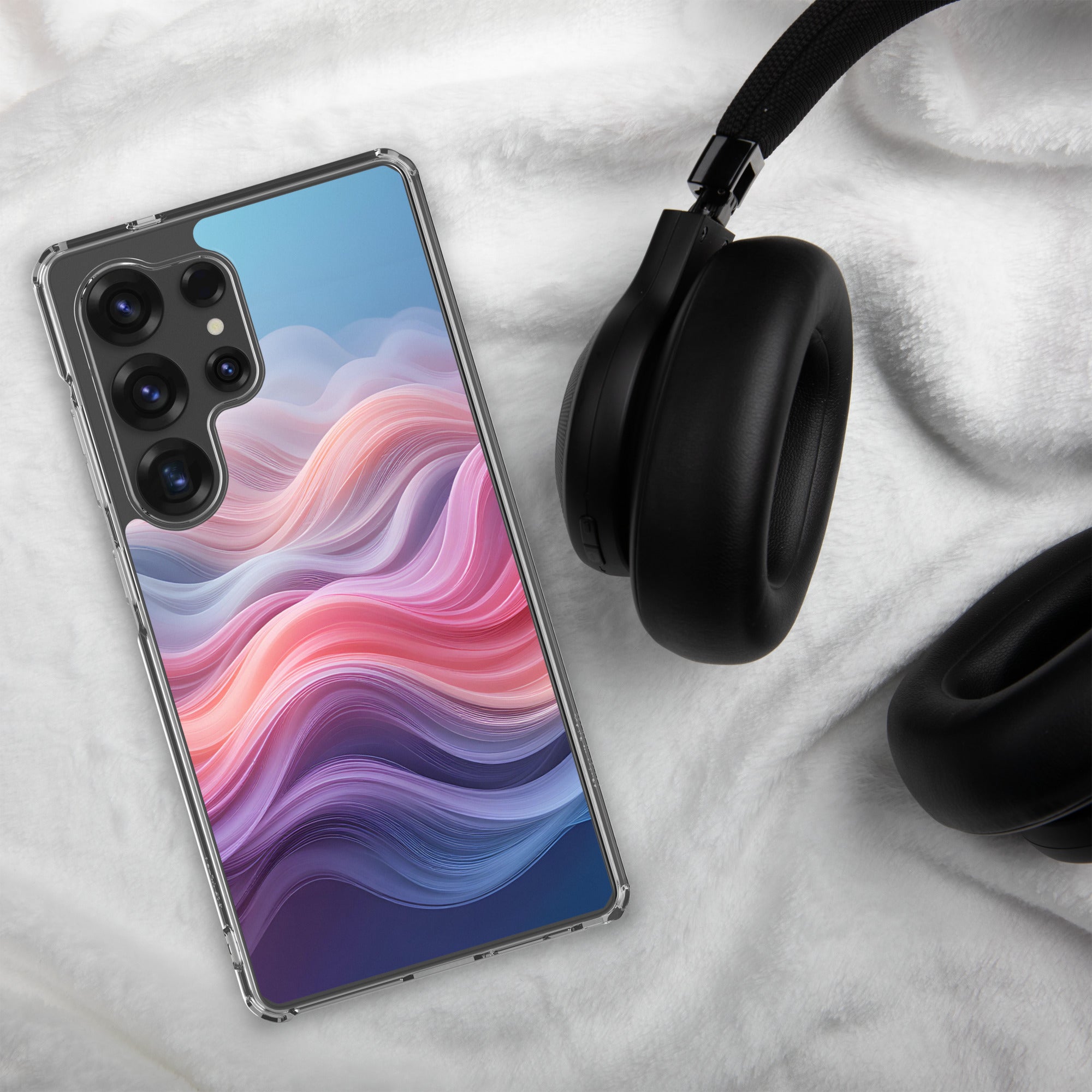 Abstract Pink & Blue Waves Dream Clear Case for Samsung Galaxy S25 Ultra – Modern Gradient Protective Cover