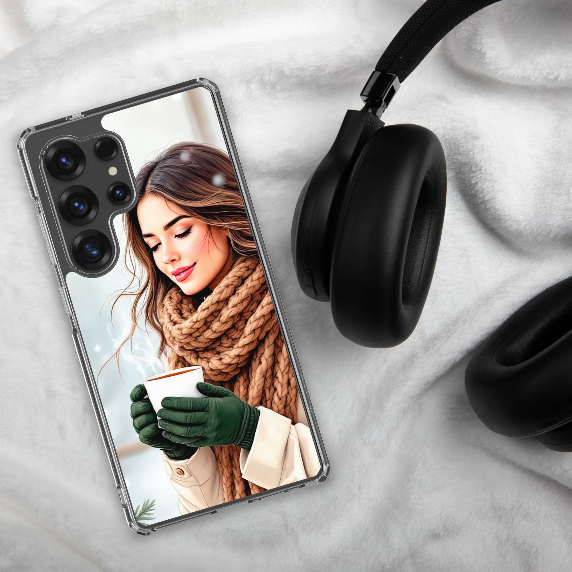 Winter Coffee Moment Clear Case for Samsung Galaxy S25 Ultra – Cozy Portrait Protective Cover