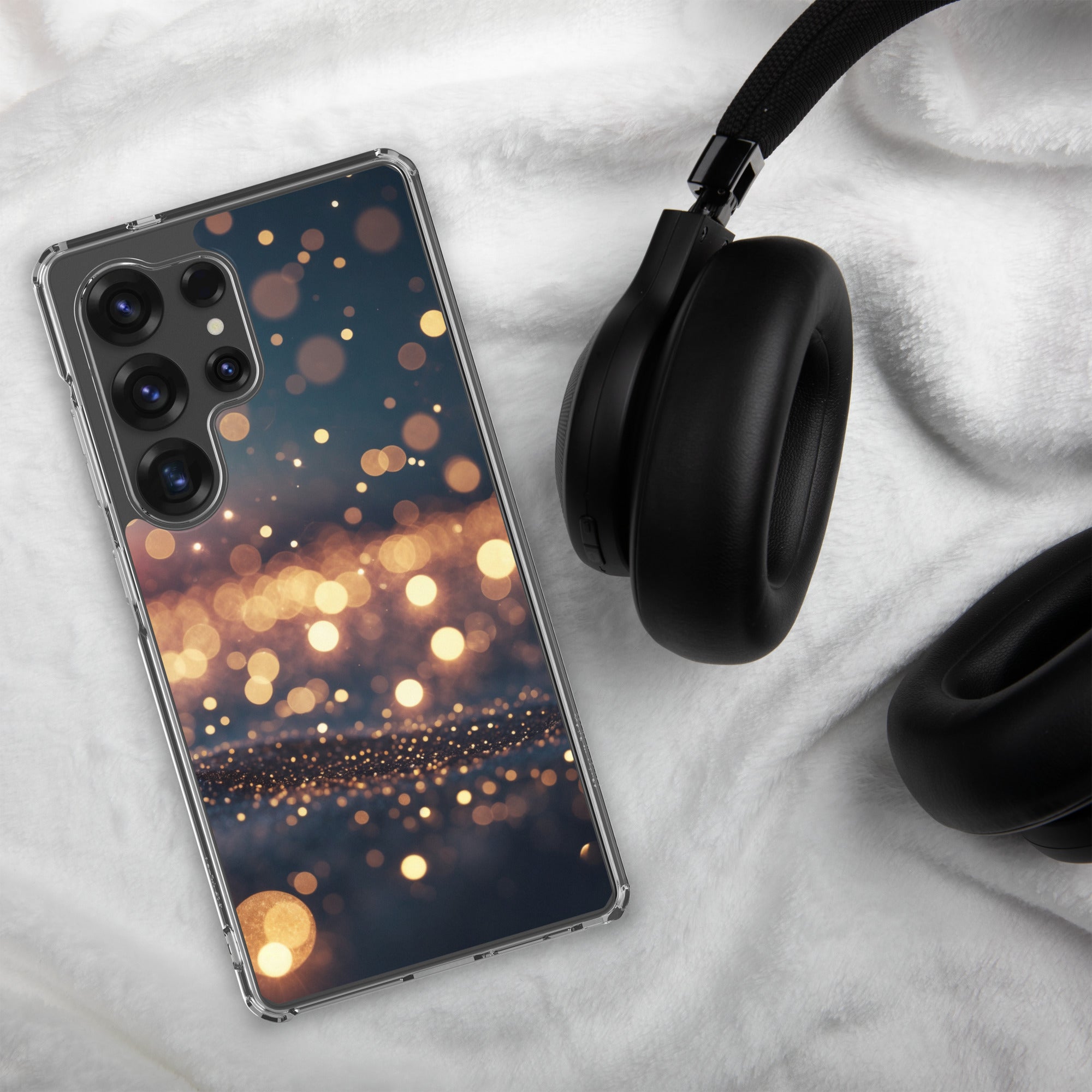 Golden Bokeh Lights Clear Case for Samsung Galaxy S25 Ultra – Elegant Glow Protective Cover