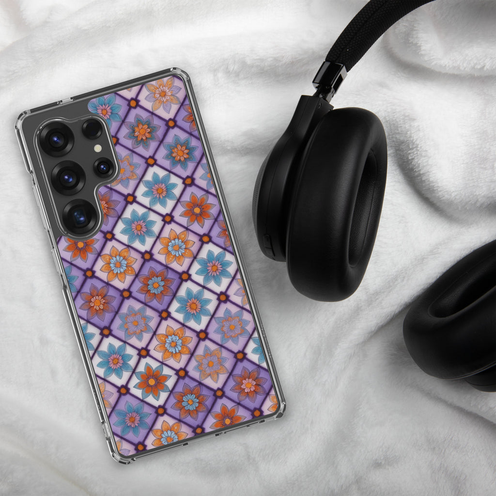 Geometric Floral Pattern Clear Case for Samsung Galaxy S25 Ultra – Colorful Mosaic Protective Cover