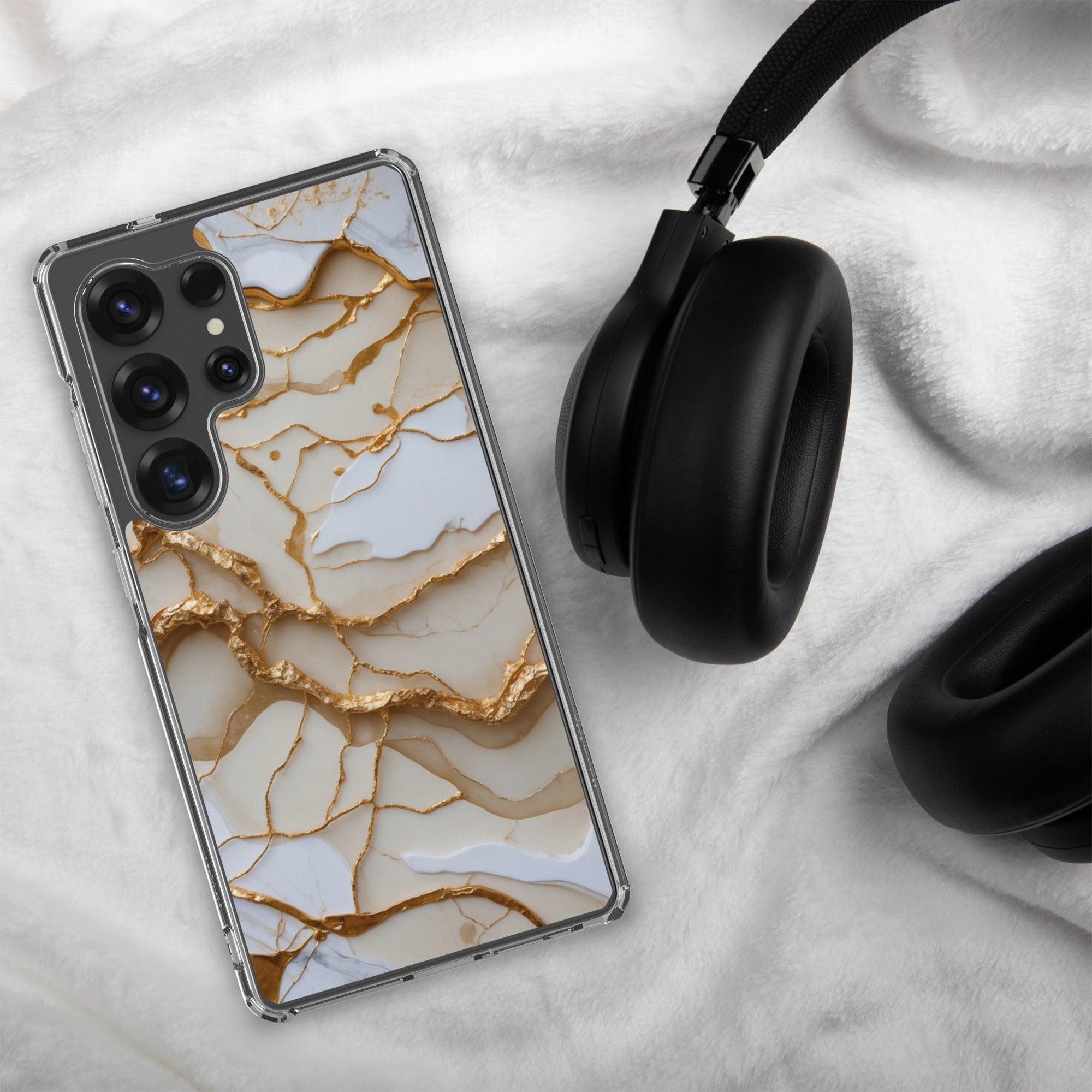 White Marble Gold Veins Clear Case for Samsung Galaxy S25 Ultra – Elegant Stone Protective Cover