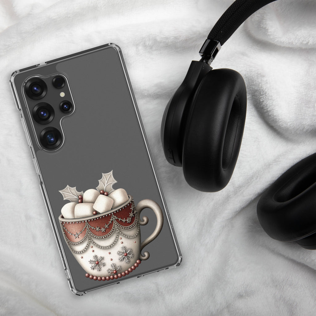 Festive Winter Mug Clear Case for Samsung Galaxy S25 Ultra – Cozy Holiday Hot Cocoa Protective Cover