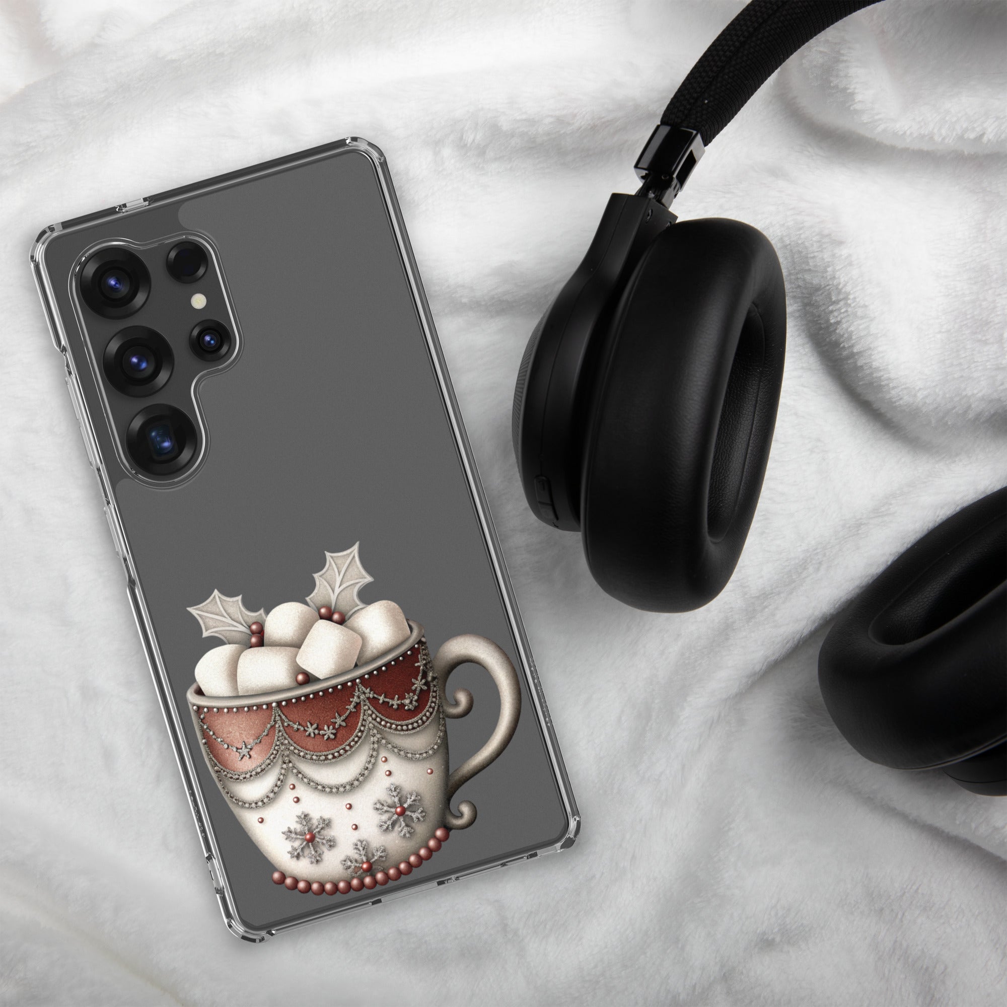 Festive Winter Mug Clear Case for Samsung Galaxy S25 Ultra – Cozy Holiday Hot Cocoa Protective Cover