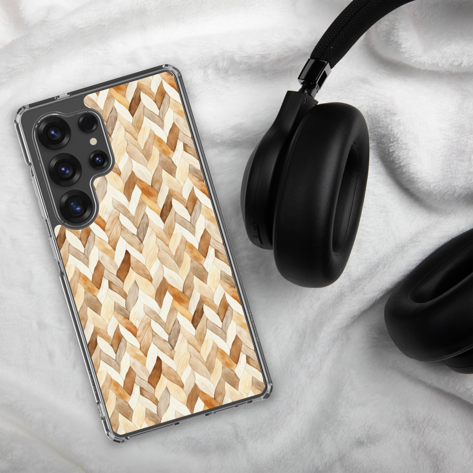 Warm Knit Pattern Clear Case for Samsung Galaxy S25 Ultra – Neutral Woven Texture Protective Cover