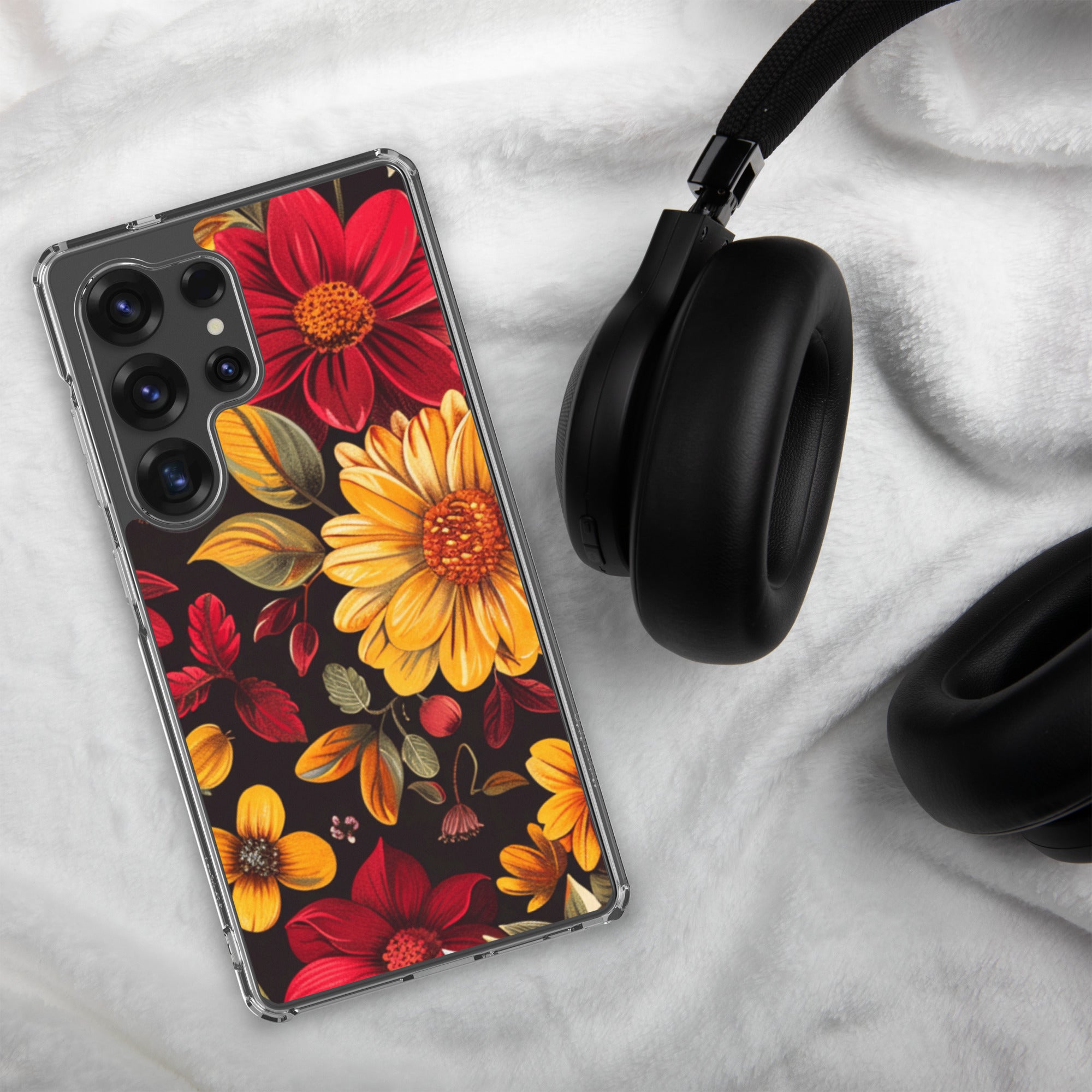 Autumn Bloom Floral Clear Case for Samsung Galaxy S25 Ultra – Warm Fall Flowers Protective Cover