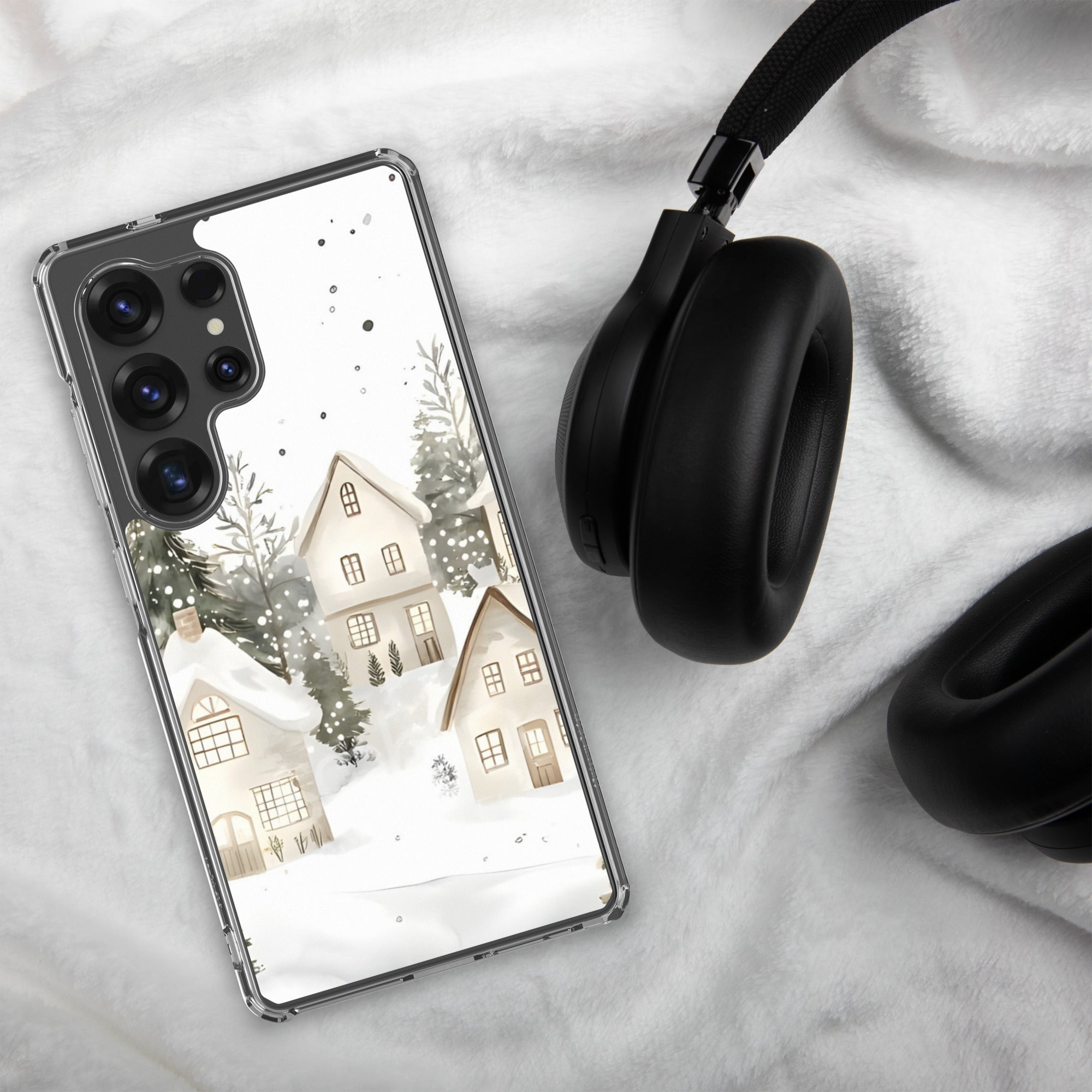 Snowy Winter Village Clear Case for Samsung Galaxy S25 Ultra – Cozy Holiday Protective Cover